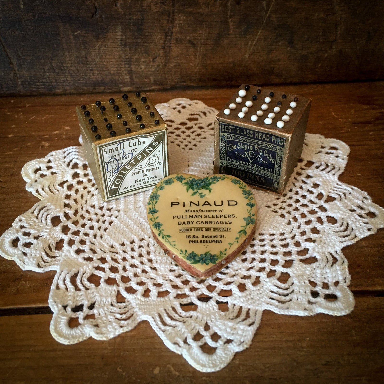 Early 1900’s Pin Cubes, Set of 2 and Celluloid Pin Disc