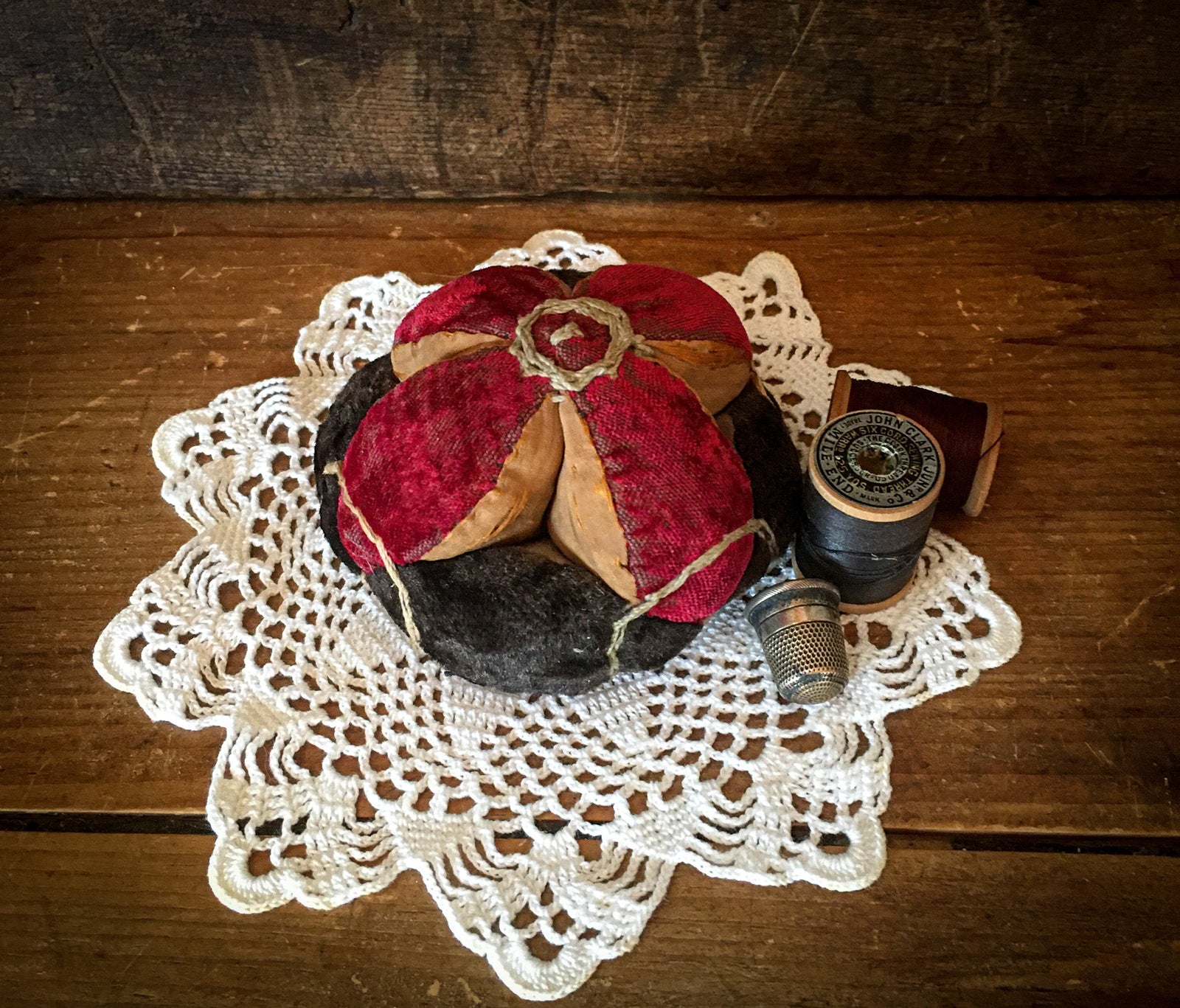 Antique Folk Art Puzzle Ball Pin Cushion