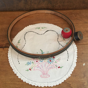 Set of 3 Vintage Embroidery Hoops and Vintage DMC Floss