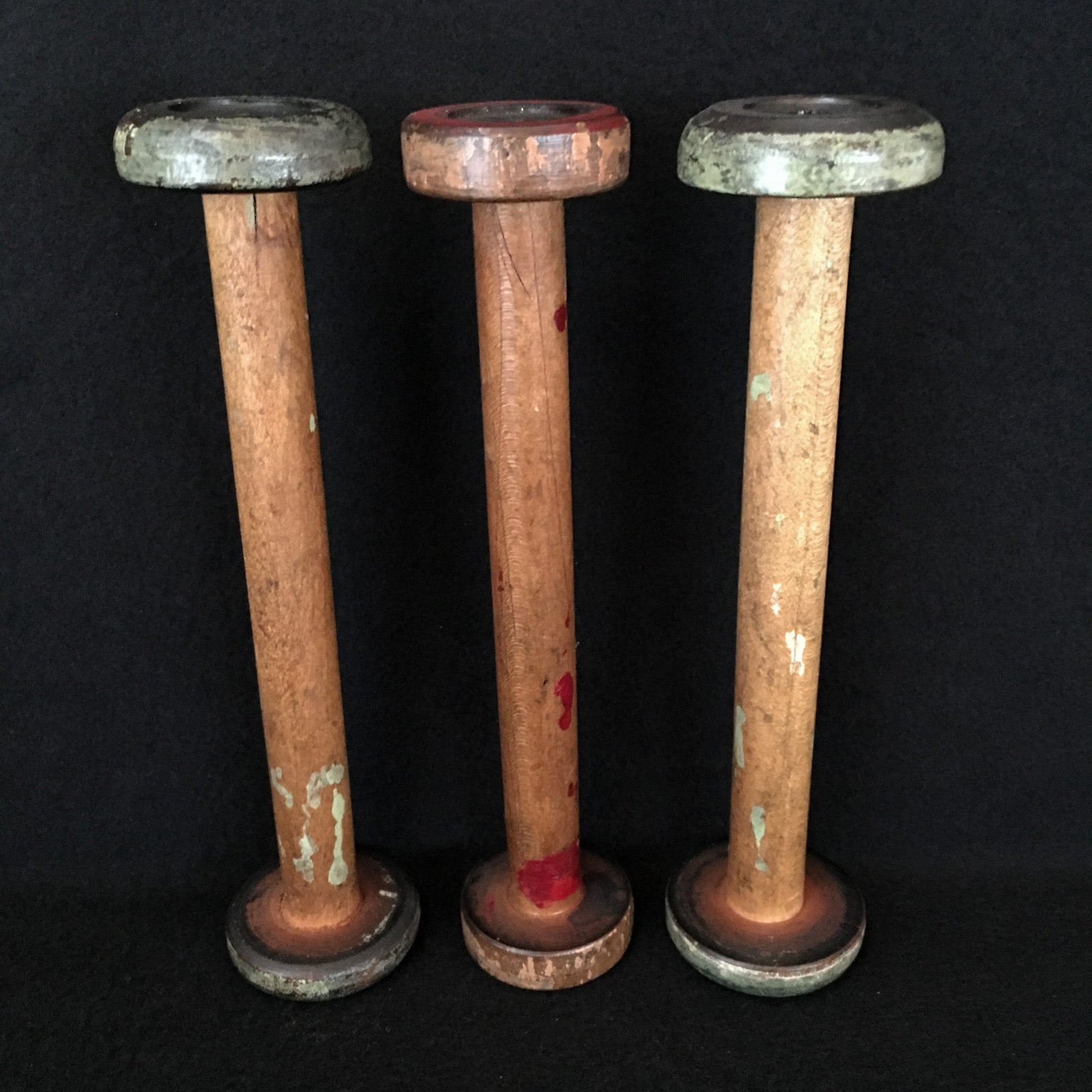 Antique Wooden Spools, 7” Long, Set of 3