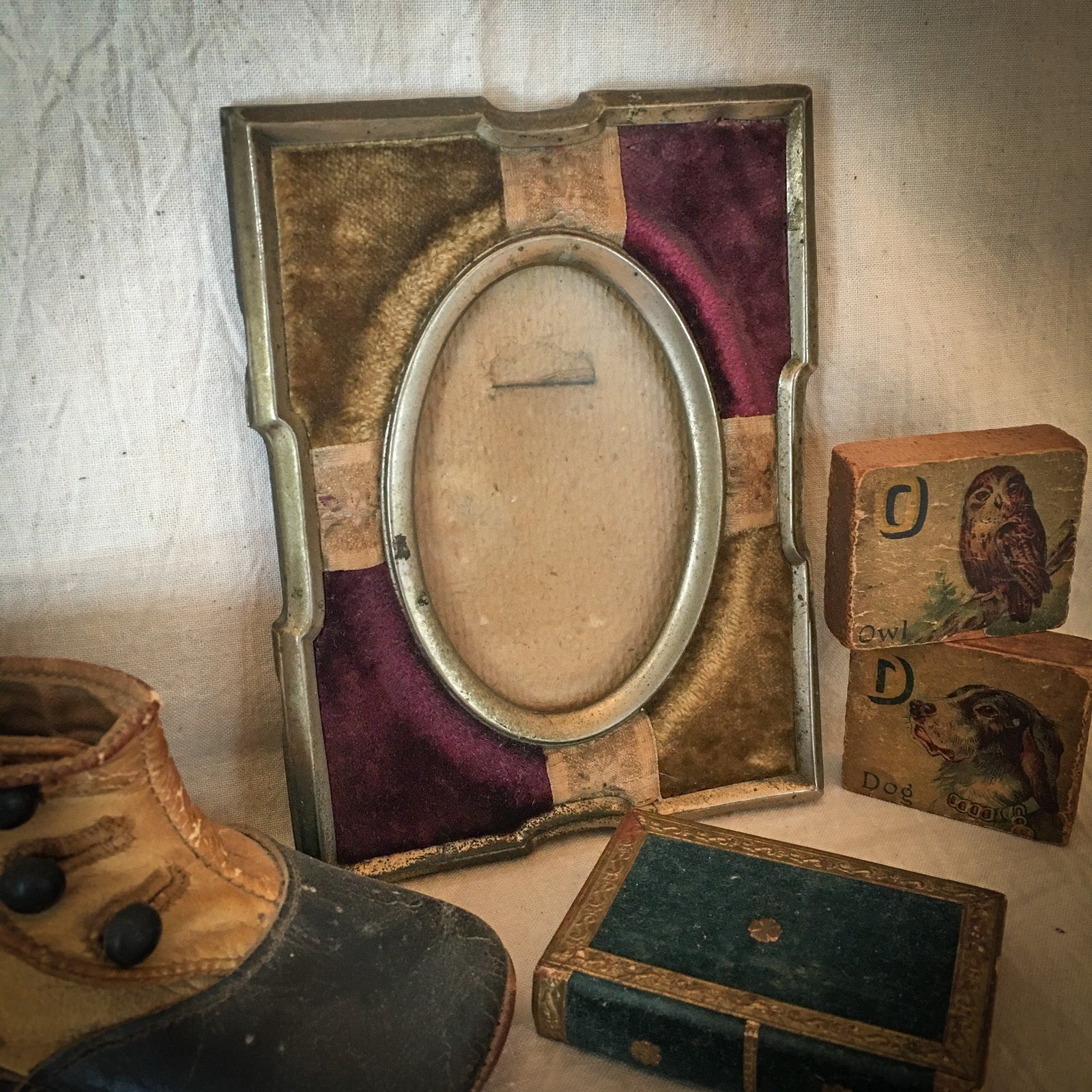 Early 1900’s Photo Frame, Velvet and Silk