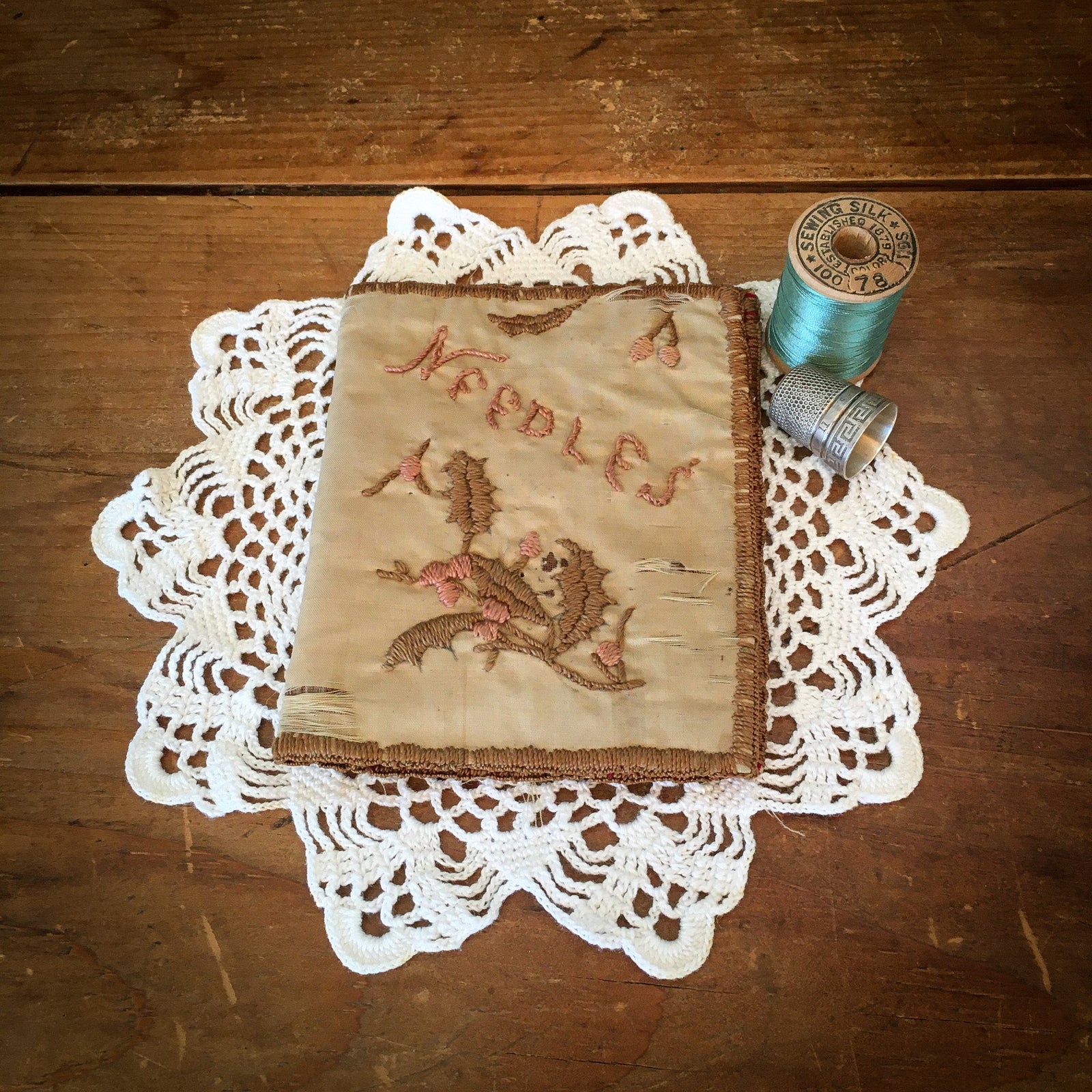 Early Handmade Silk Needle Case