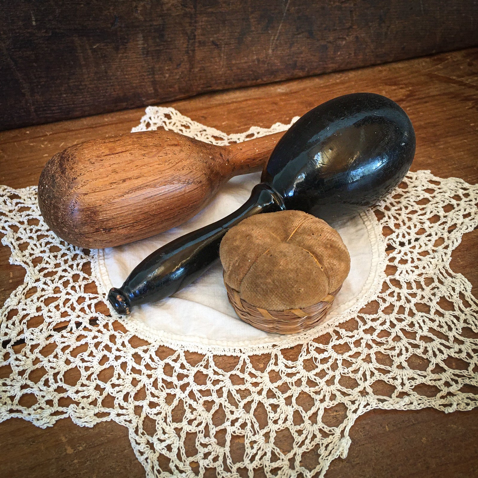 Set of 2 Darners with Sweetgrass and Velvet Pincushion