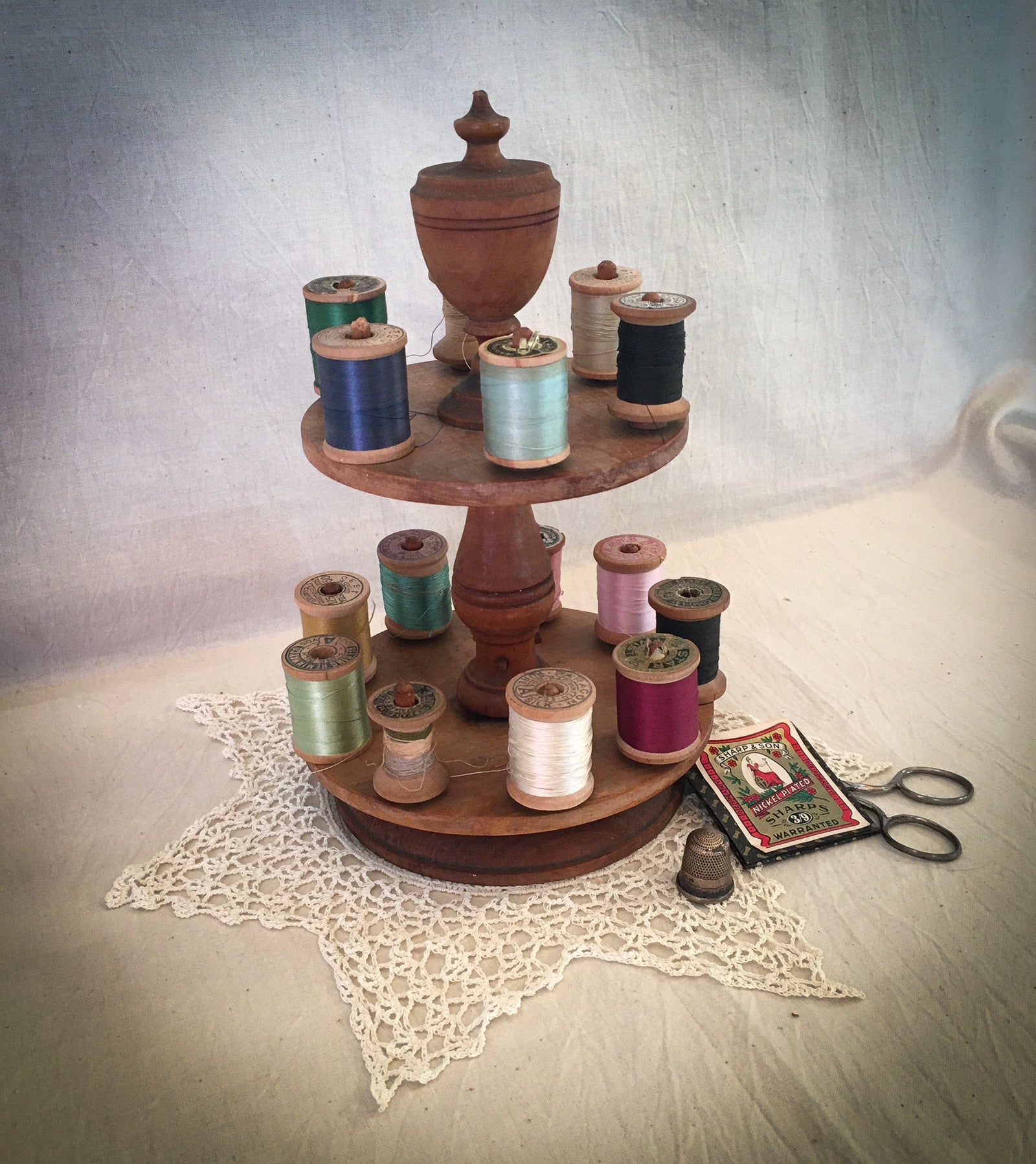 Vintage Turned Wooden Spool Holder