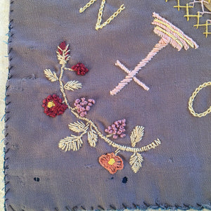 1907 Signed Quilt Square, Handstitched and Embroidered