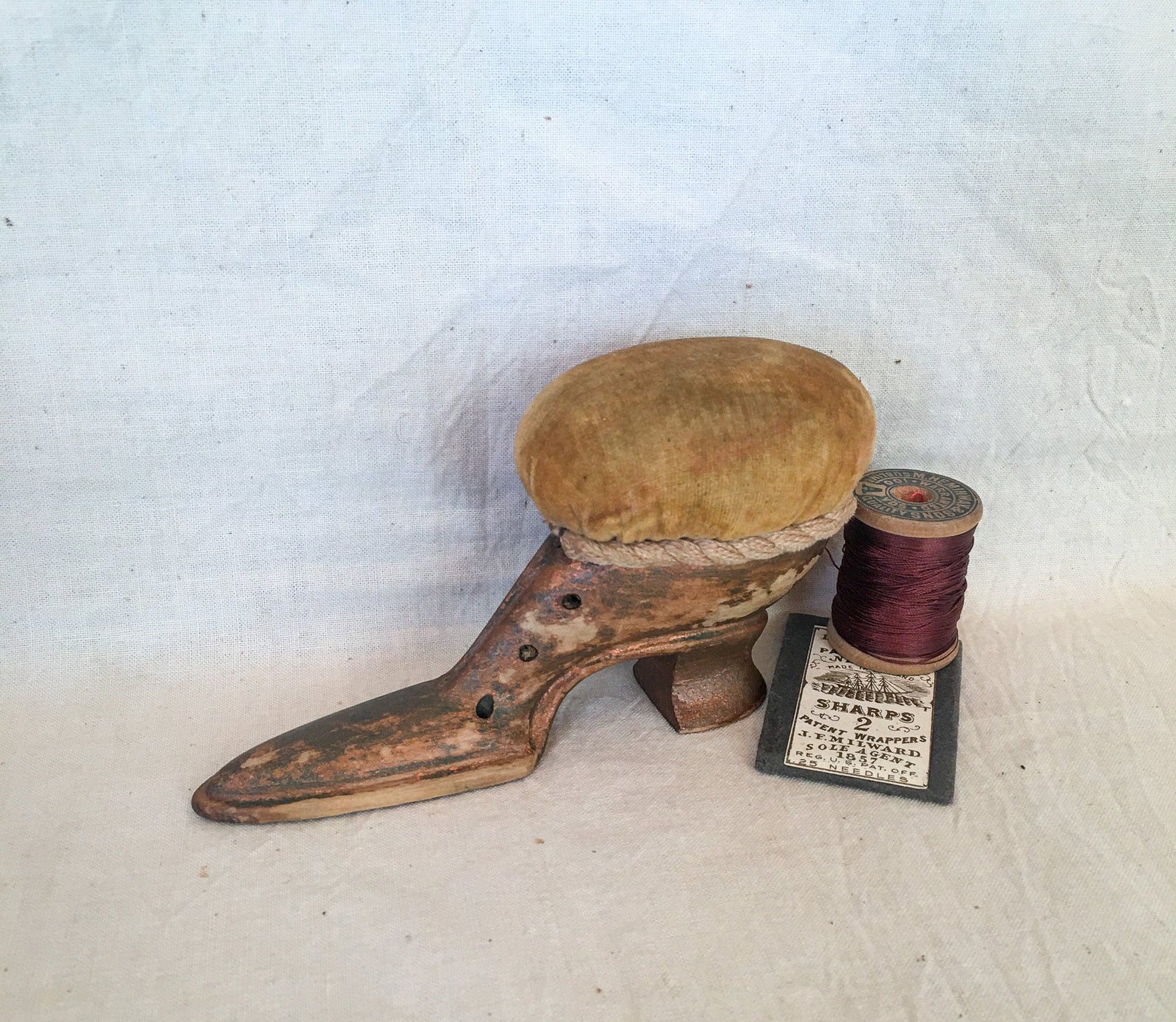 Early 1900’s Wooden Shoe Pin Cushion