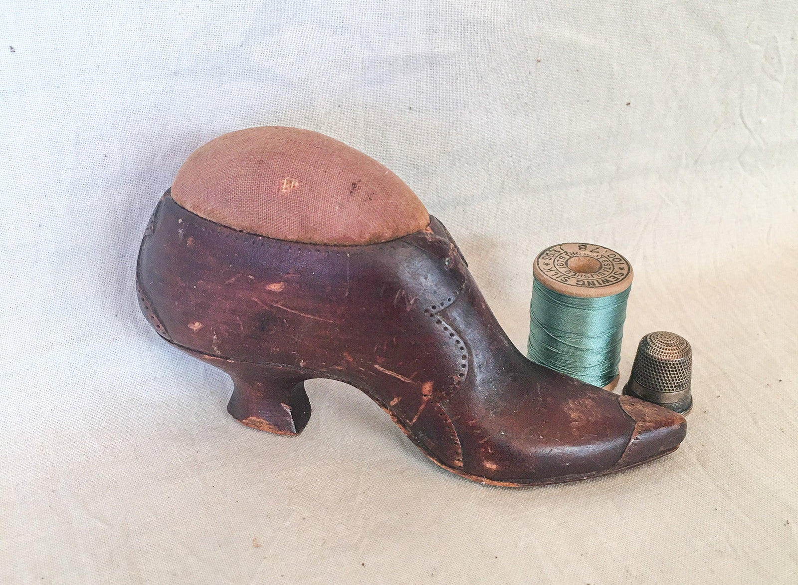 19th Century Wooden Shoe Pin Cushion