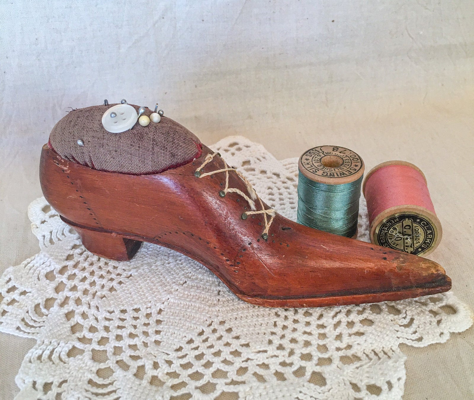 19th Century Men’s Wooden Shoe Pin Cushion