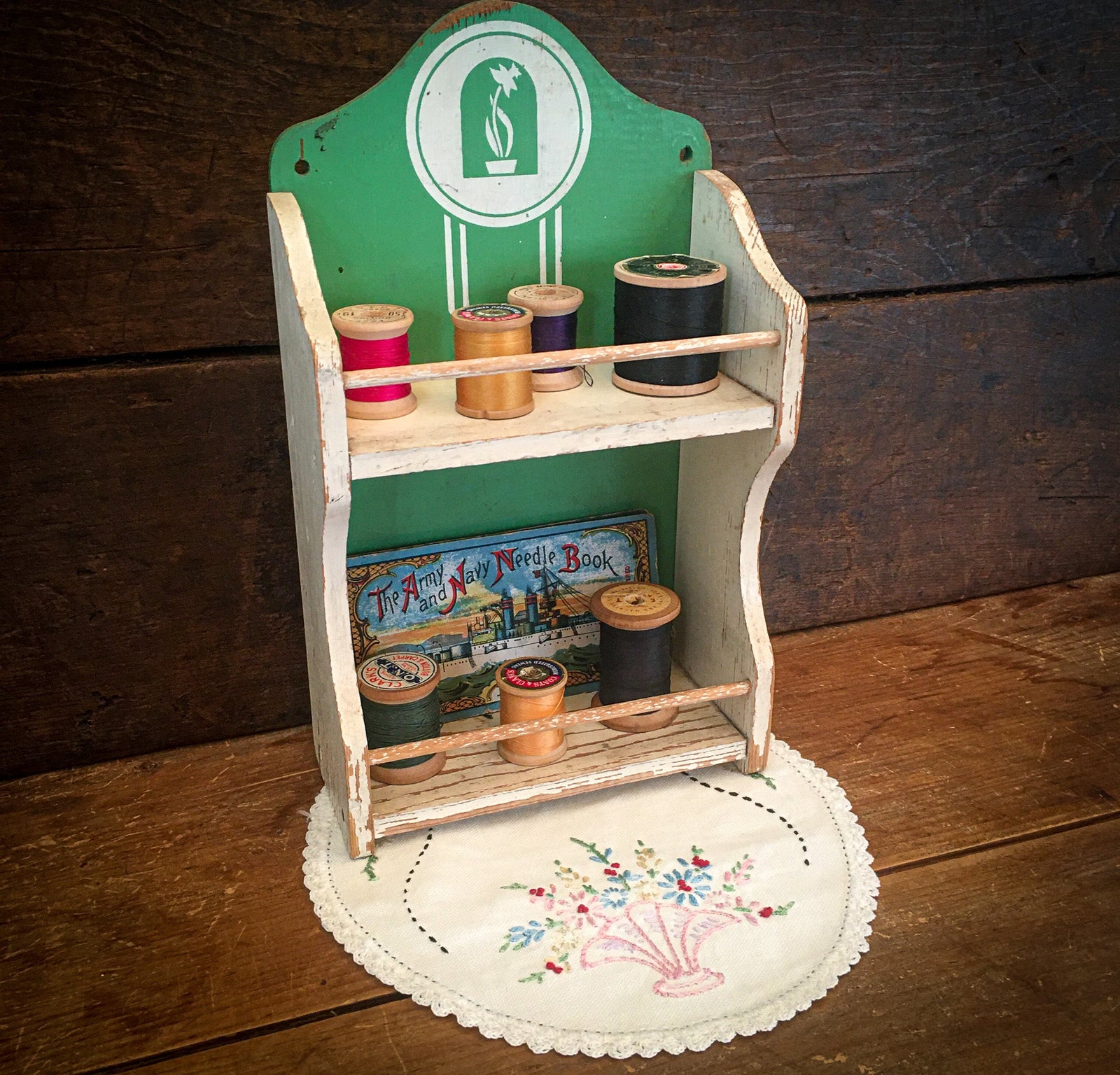 Vintage Wooden Spool/Sewing Shelf
