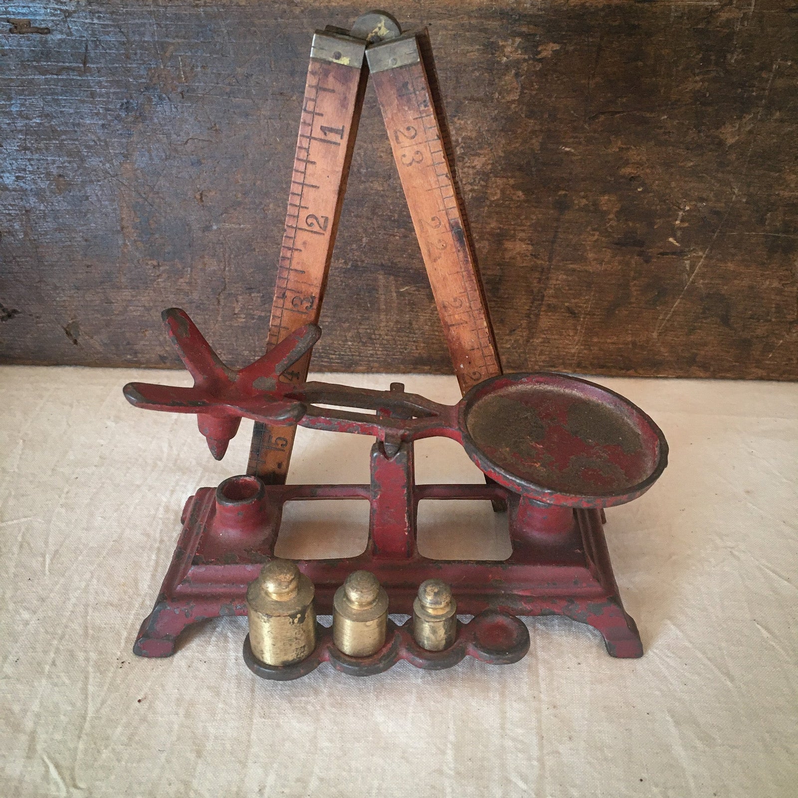 Weights and Measures Set!  Cast Iron Scale Balance Scale and Folding Boxwood Ruler