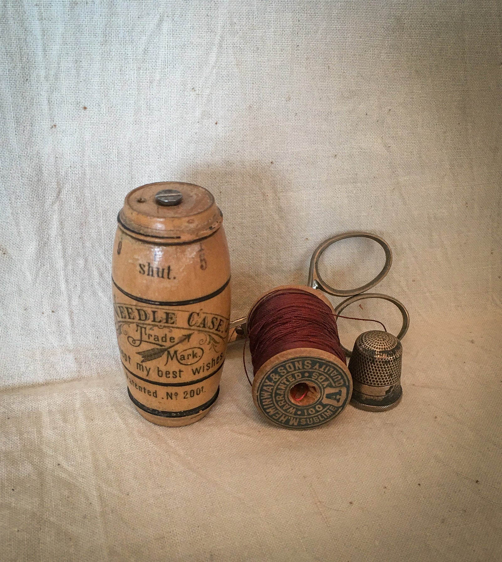 Late 1800’s Wooden Barrel Shaped Needle Case, With Needles!