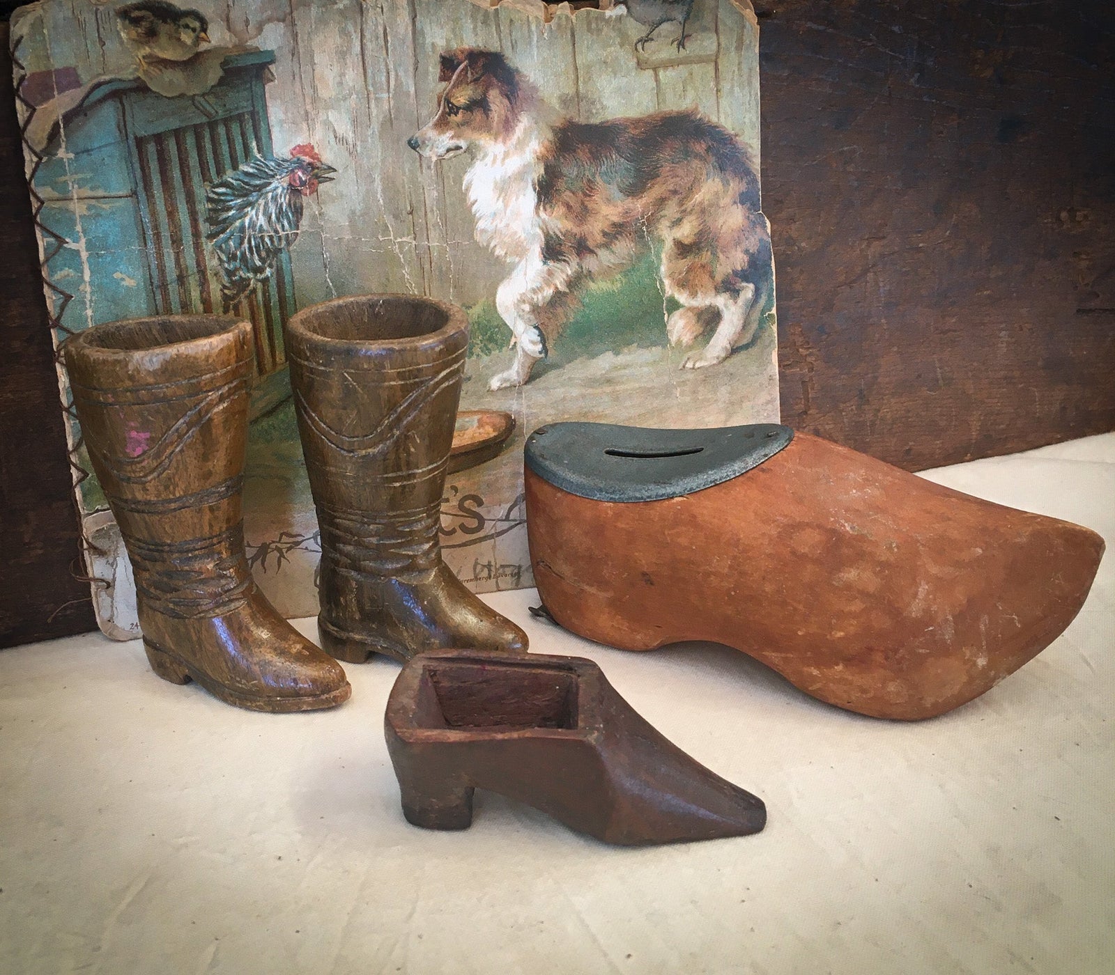 Lot of Carved Wooden Shoes, Folk Art