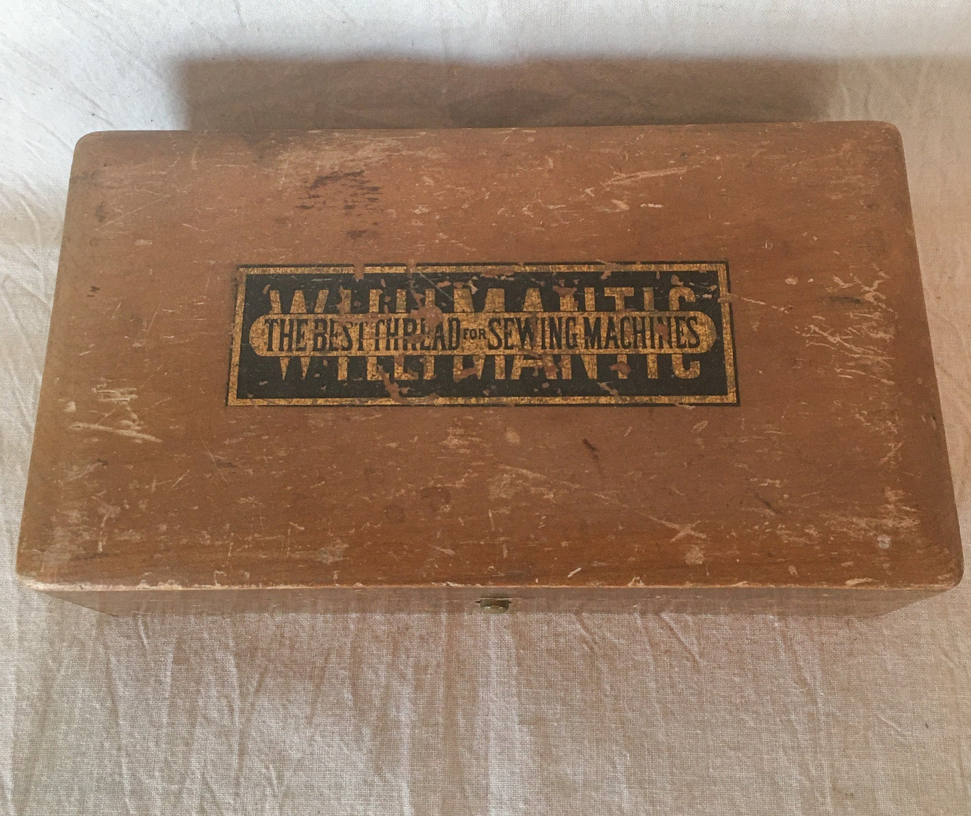 Early 1900's Willimantic Thread Box with Variety of Wooden Spools
