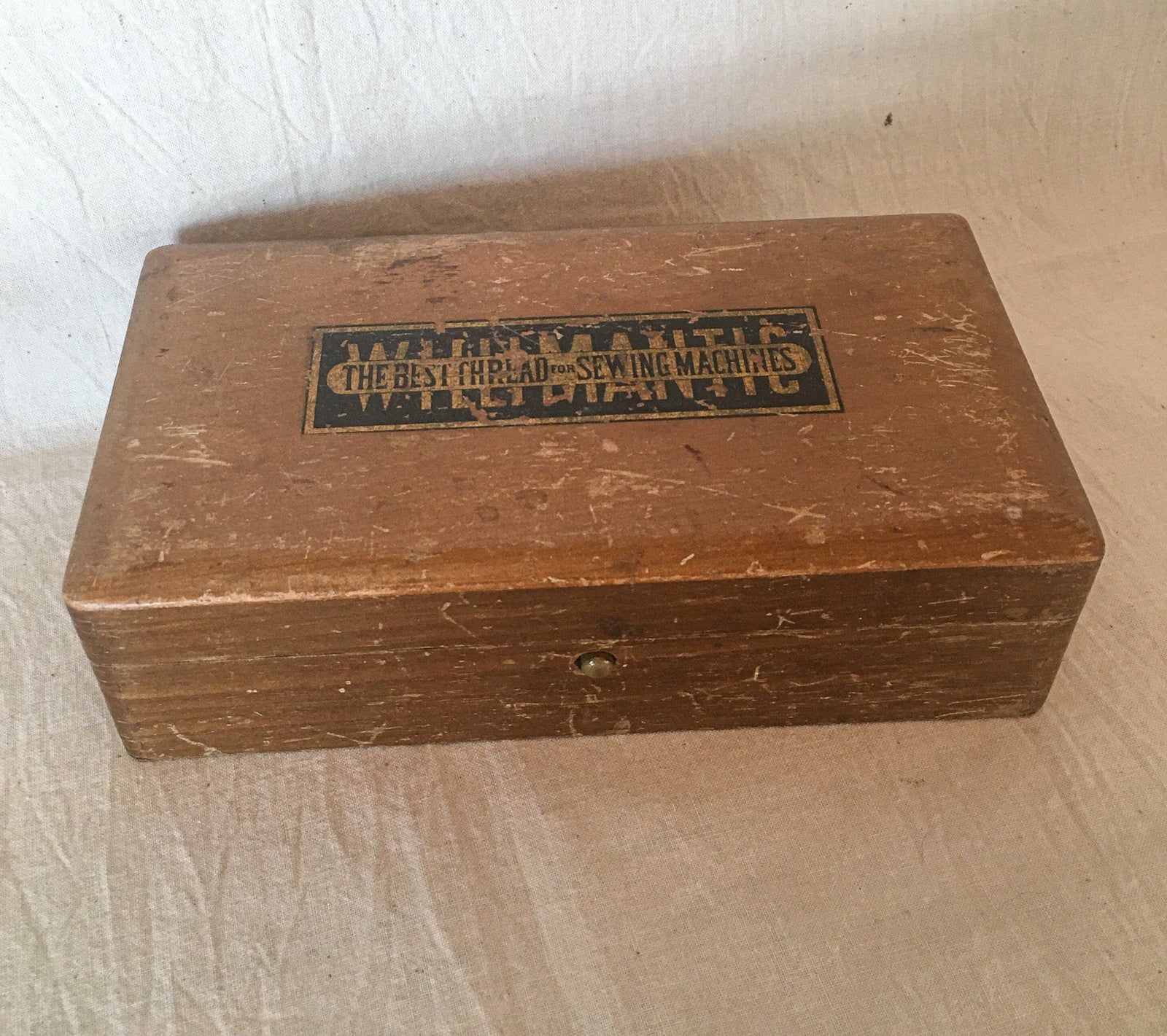 Early 1900's Willimantic Thread Box with Variety of Wooden Spools