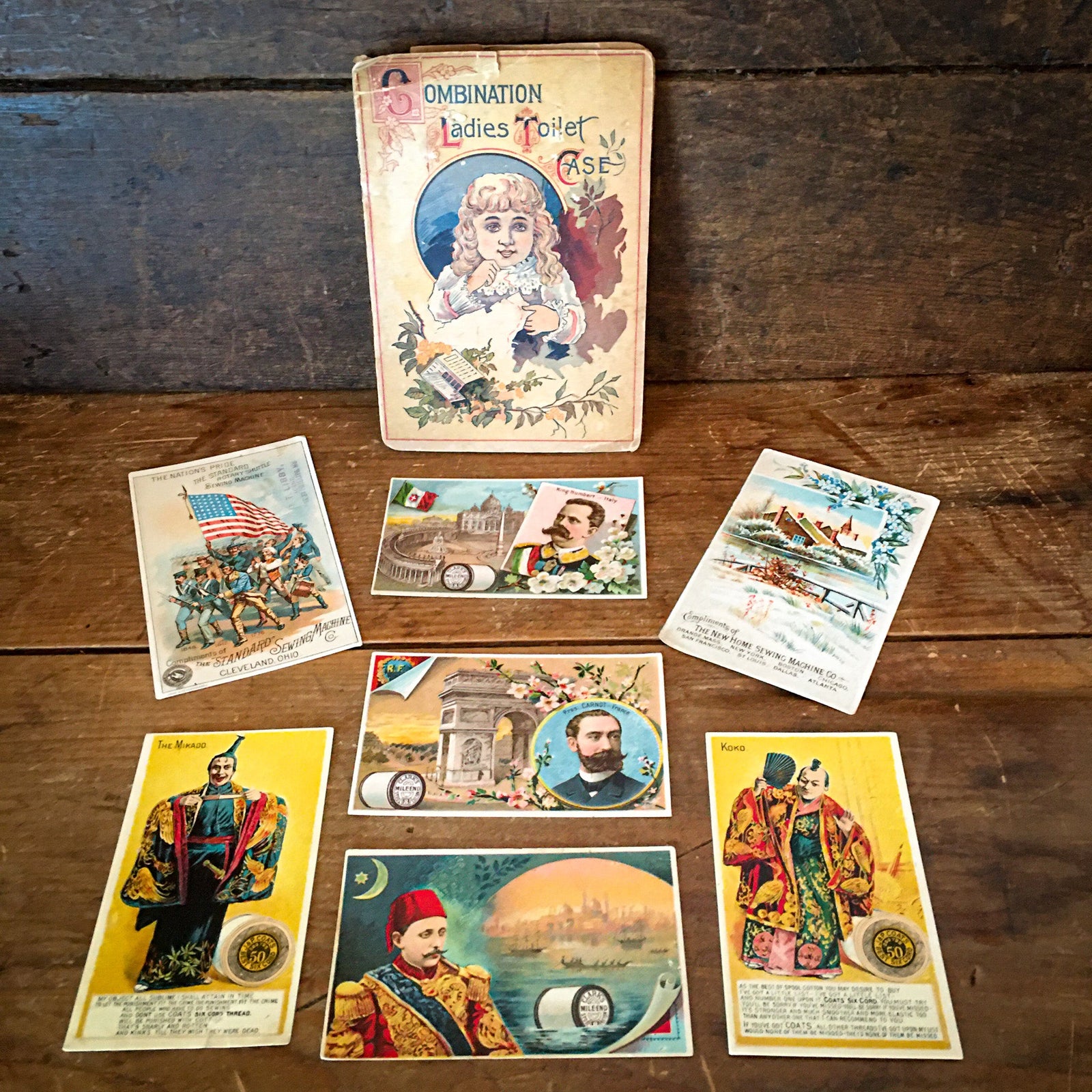 Set of 7 Thread and Sewing Machine Cards and Needle Case