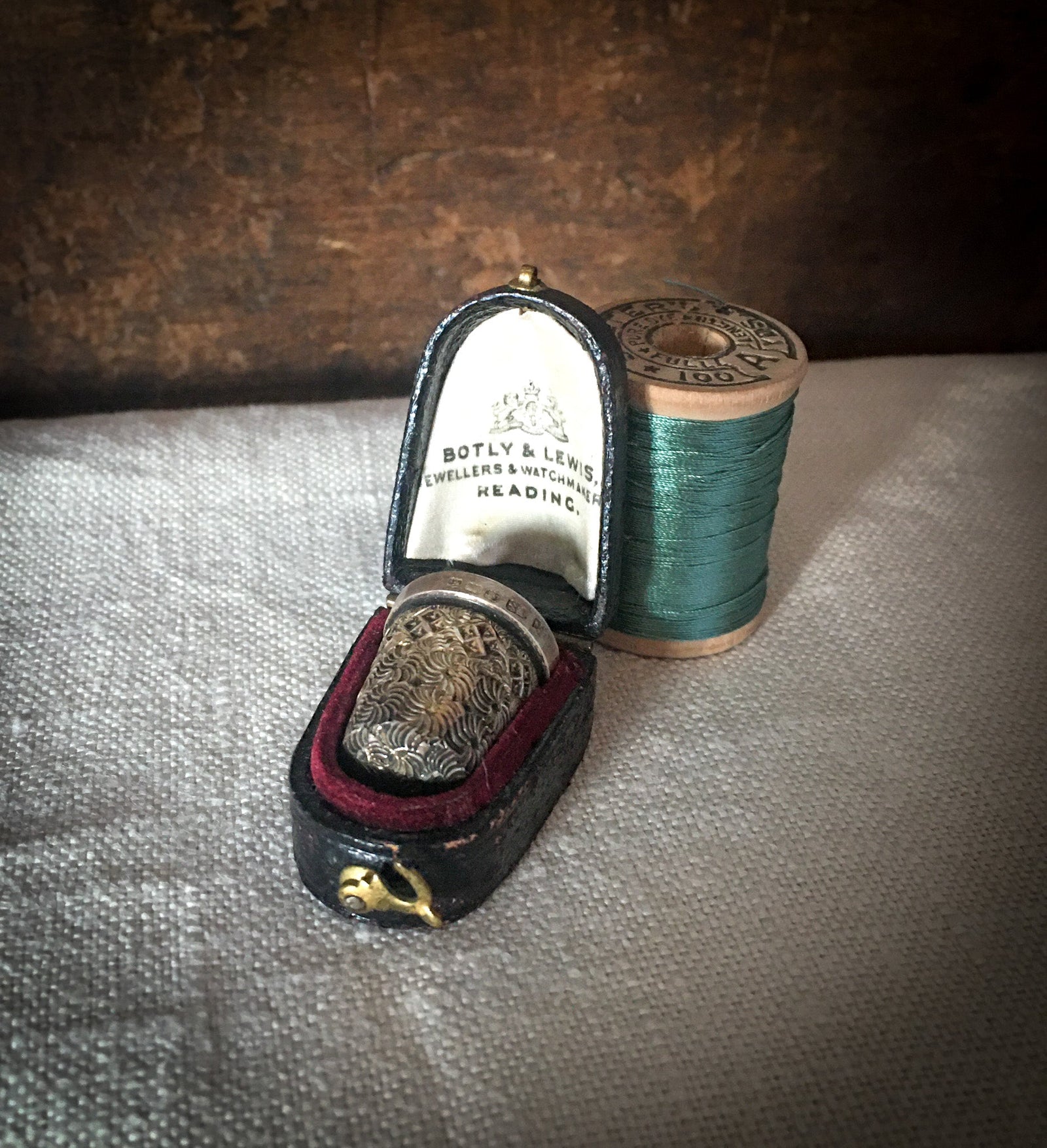 1890’s English Sterling Silver Thimble with Leather Presentation Case