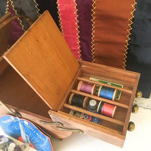 Mid Century Sewing Box with Contents