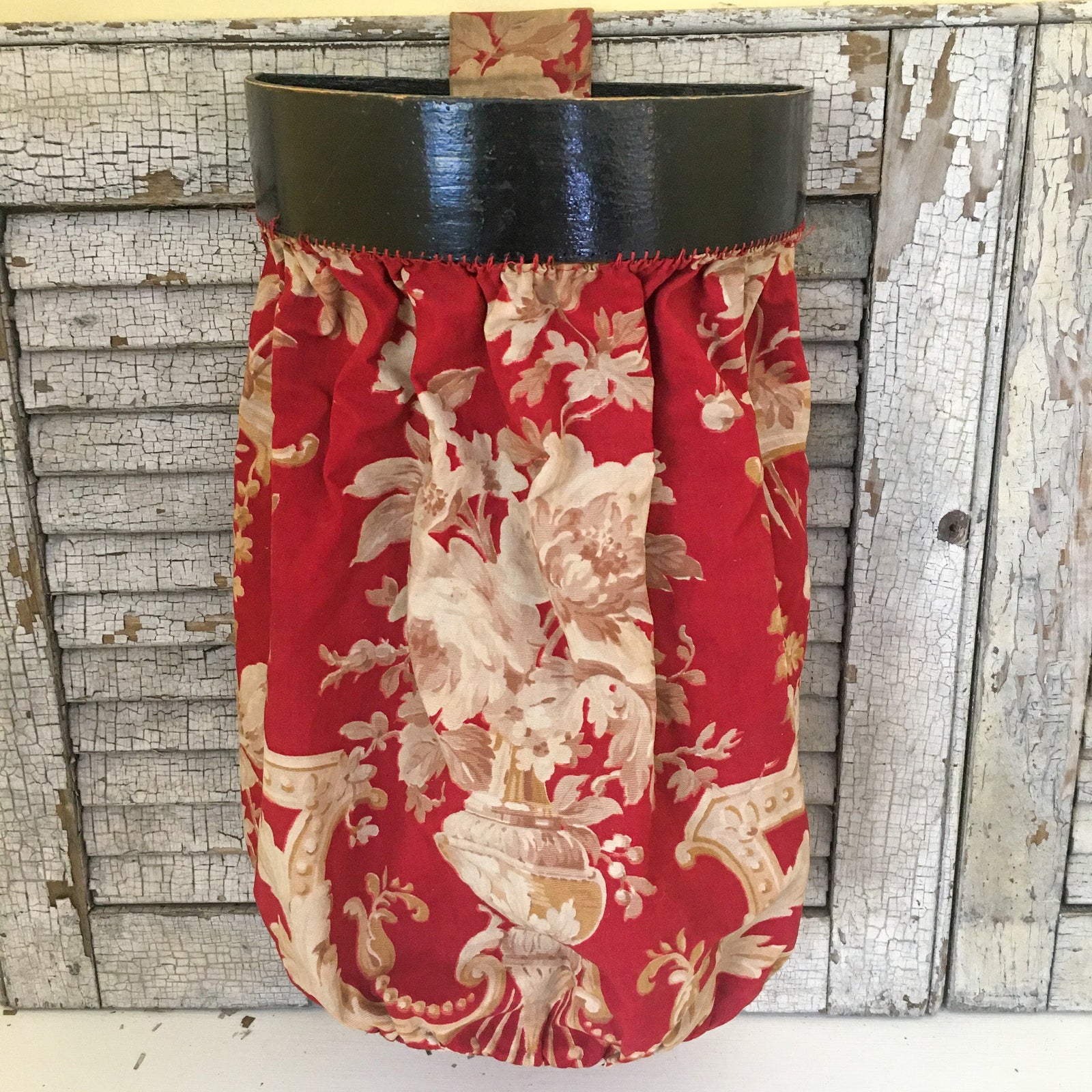 Vintage Sewing Bag with Wooden Frame and Weighted Strap