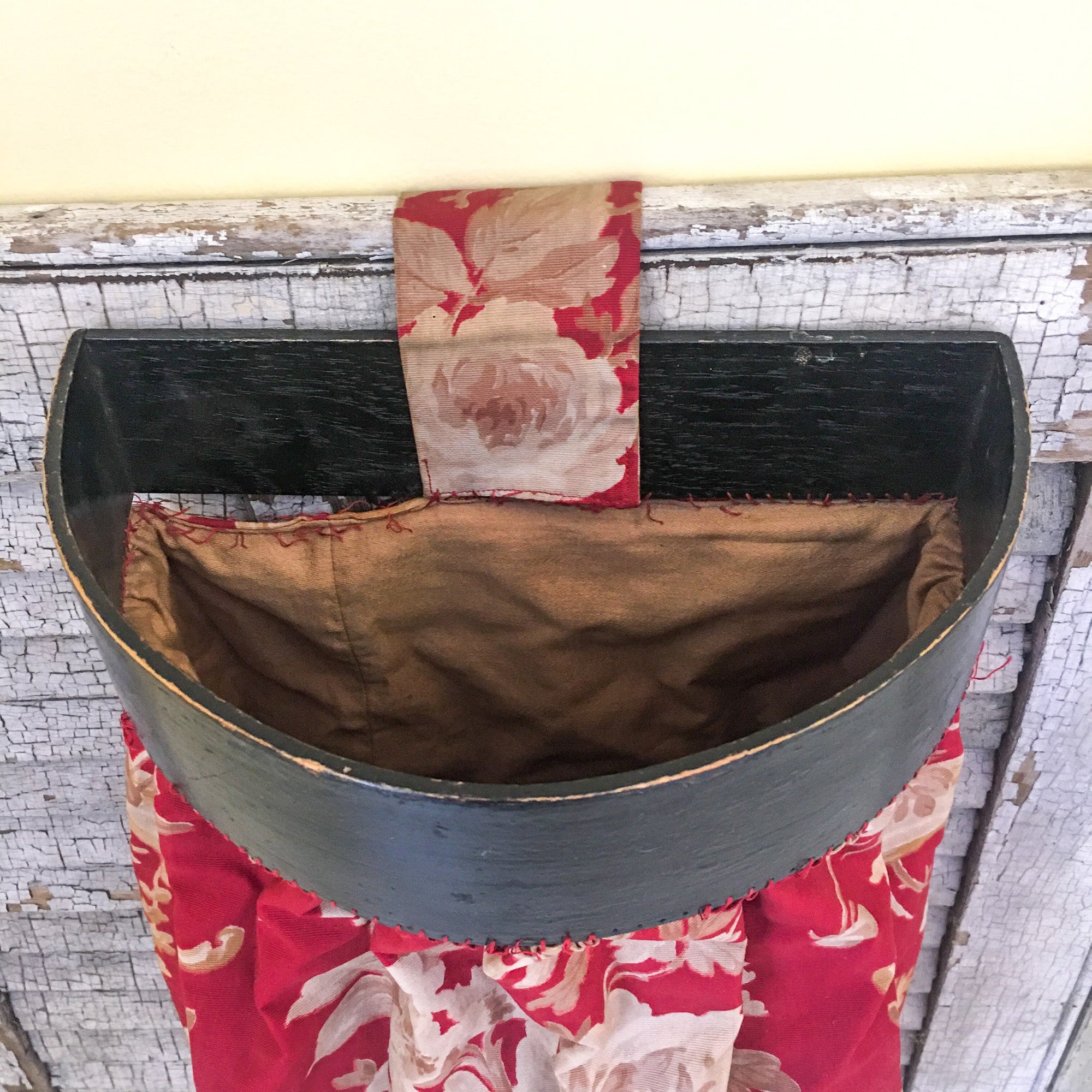 Vintage Sewing Bag with Wooden Frame and Weighted Strap