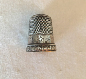 Vintage Crocheted Pin Keep with Thimble Pocket and Sterling Silver Thimble “Mother”