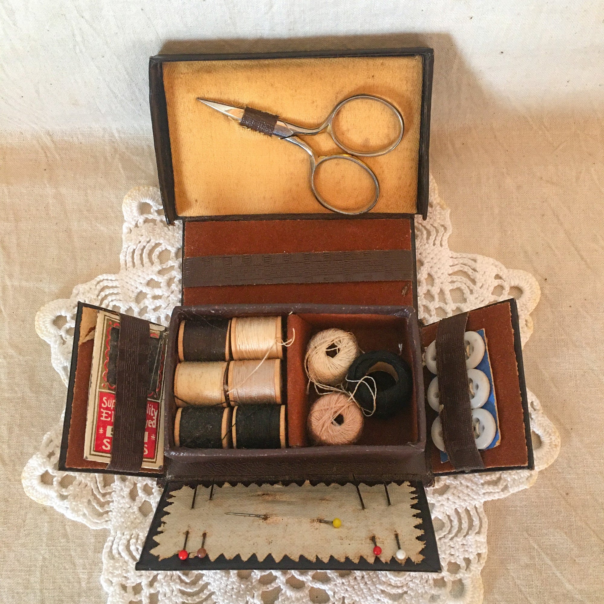 1920’s – 1930’s Sewing Kit in Folding Box with Contents, Made in Germany