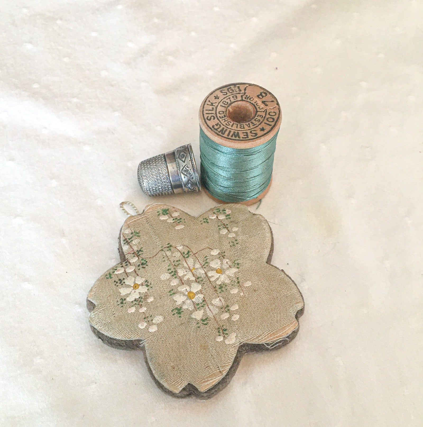 Early 1900’s Silk and Velvet Pin Disk, Hand Painted