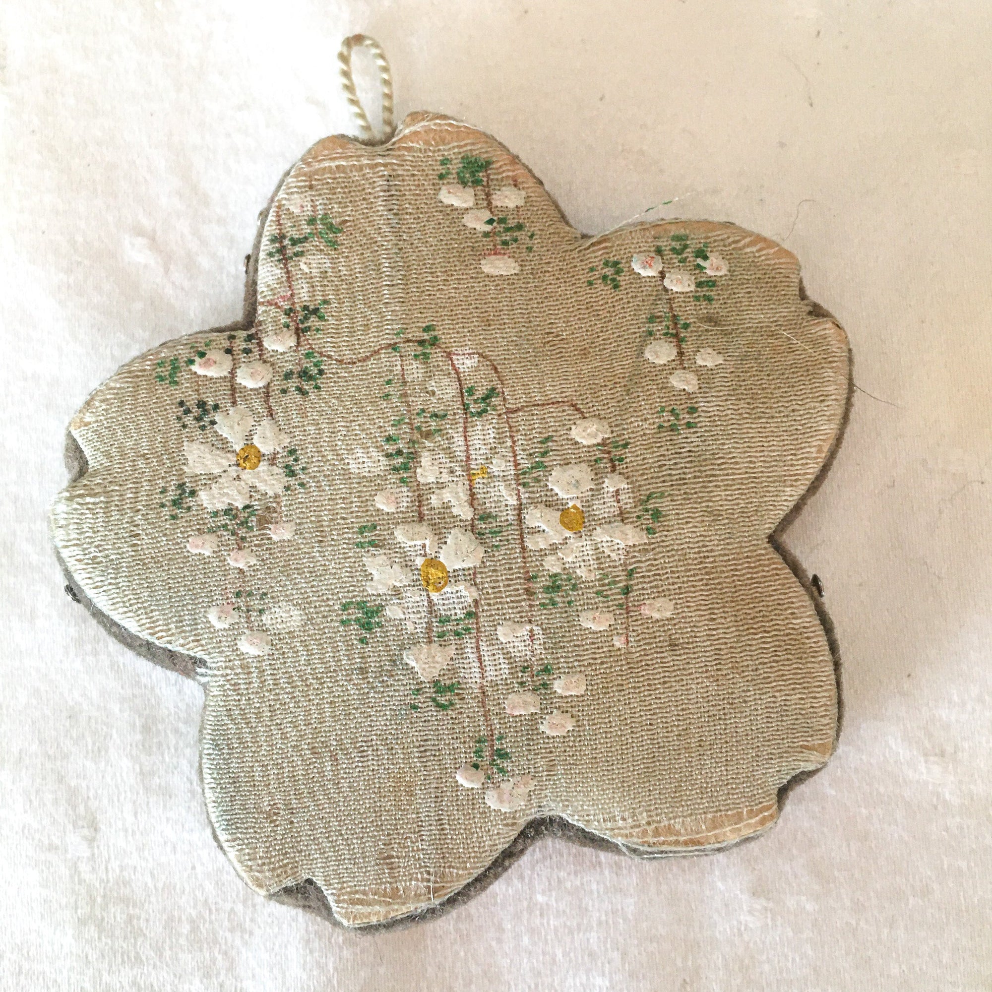 Early 1900’s Silk and Velvet Pin Disk, Hand Painted