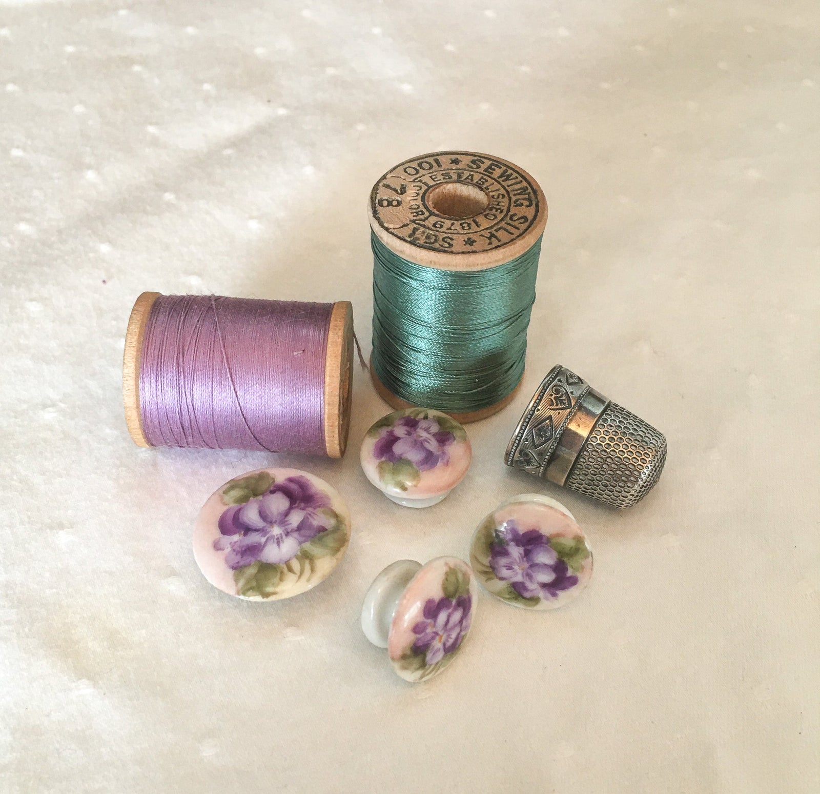 Set of 4 Hand Painted Antique Porcelain Buttons