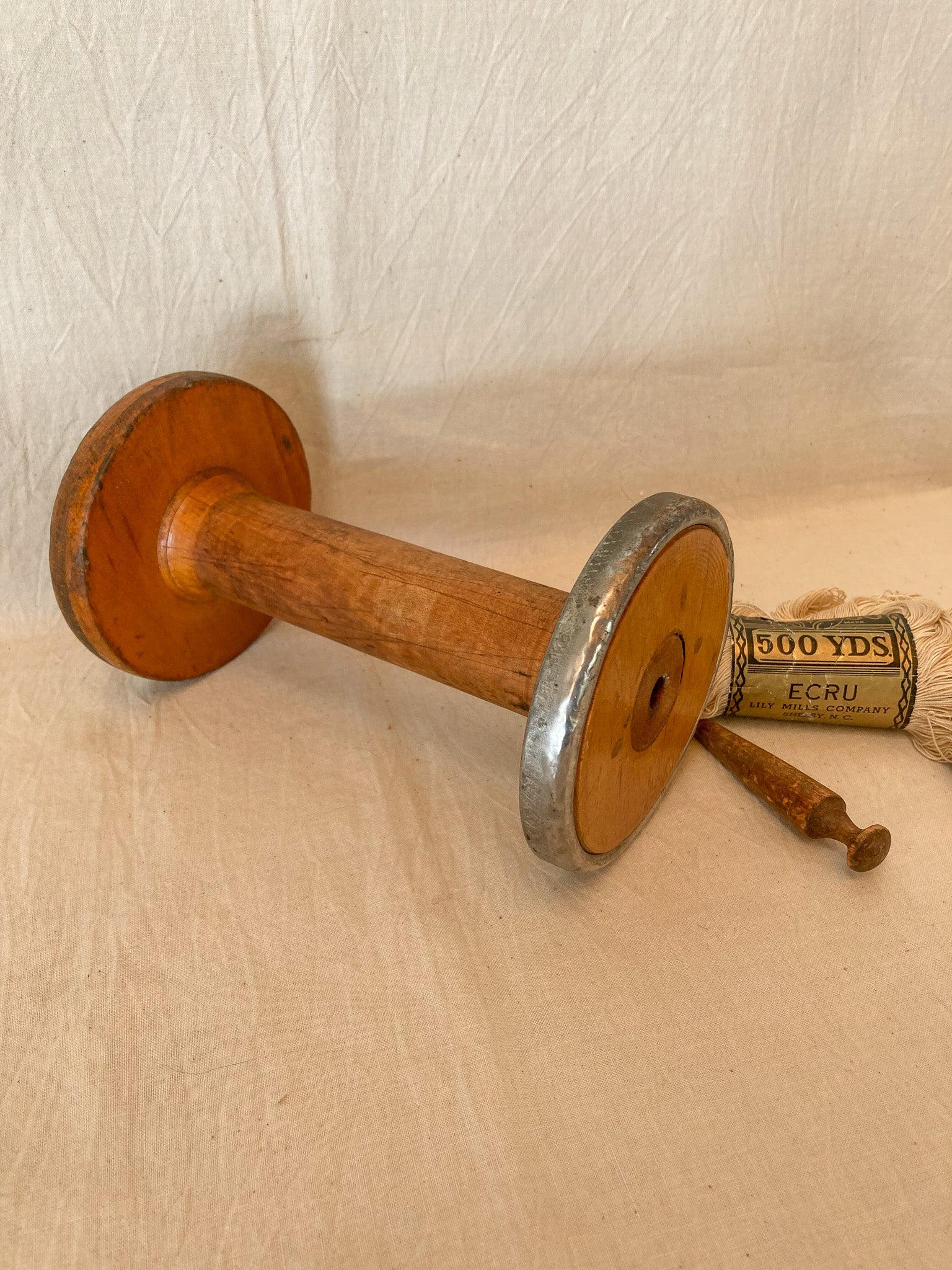 Antique Wooden Spool, 7 ½” tall