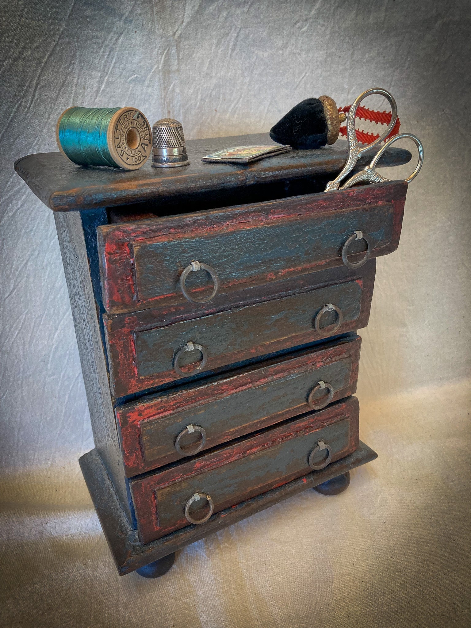 Small 4 Drawer Cabinet, Folk Art