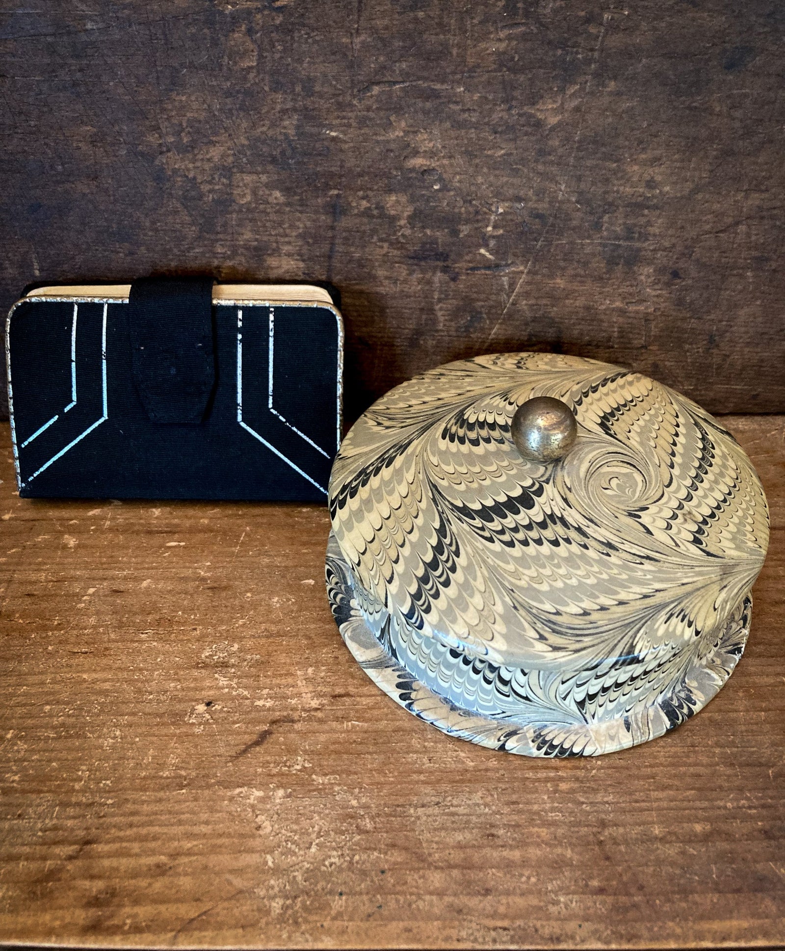 Vintage Sewing Kit, Art Deco Style and Hand Blocked Paper Lacquered Box