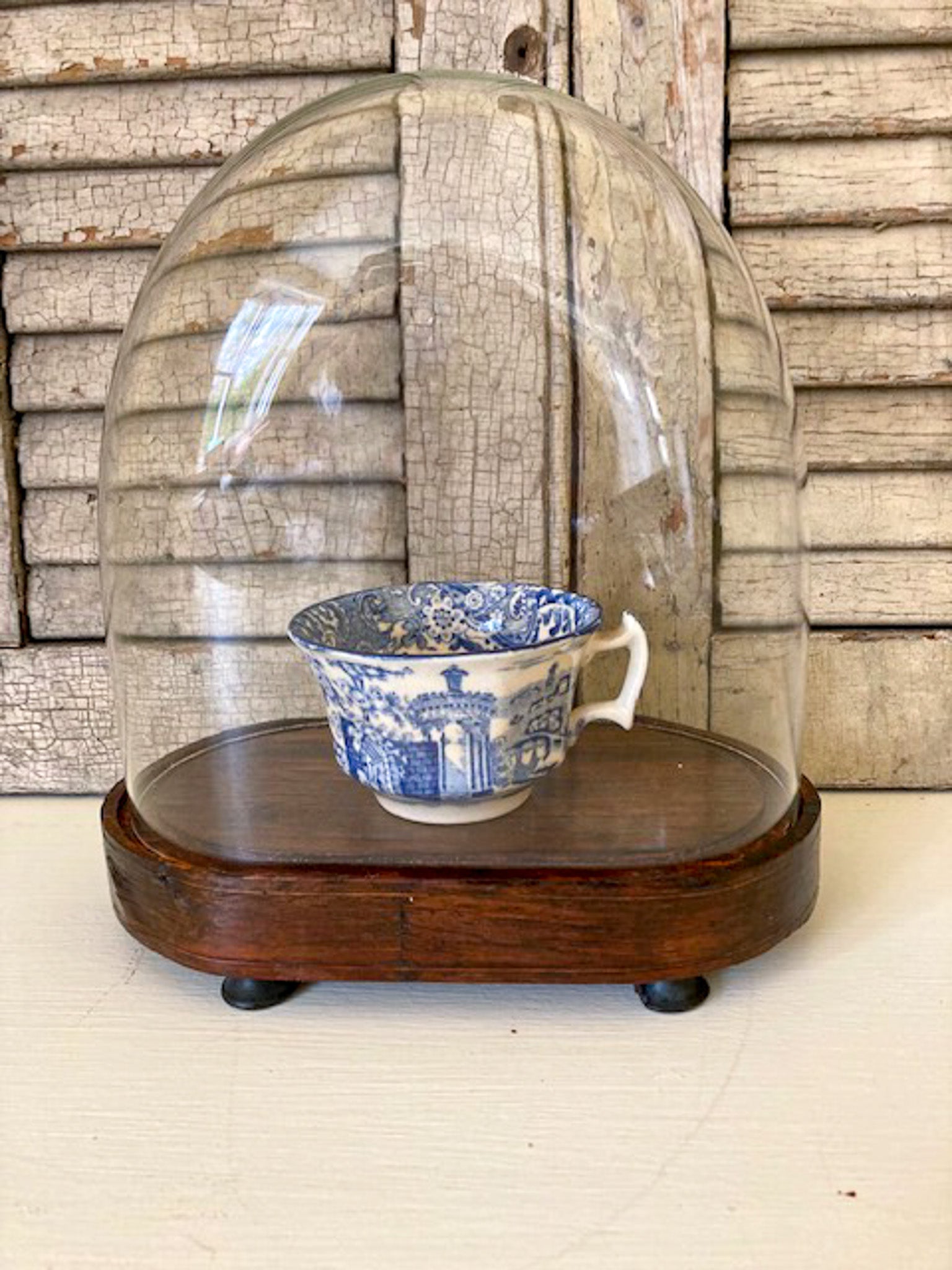Vintage Glass Dome with Fruitwood Base
