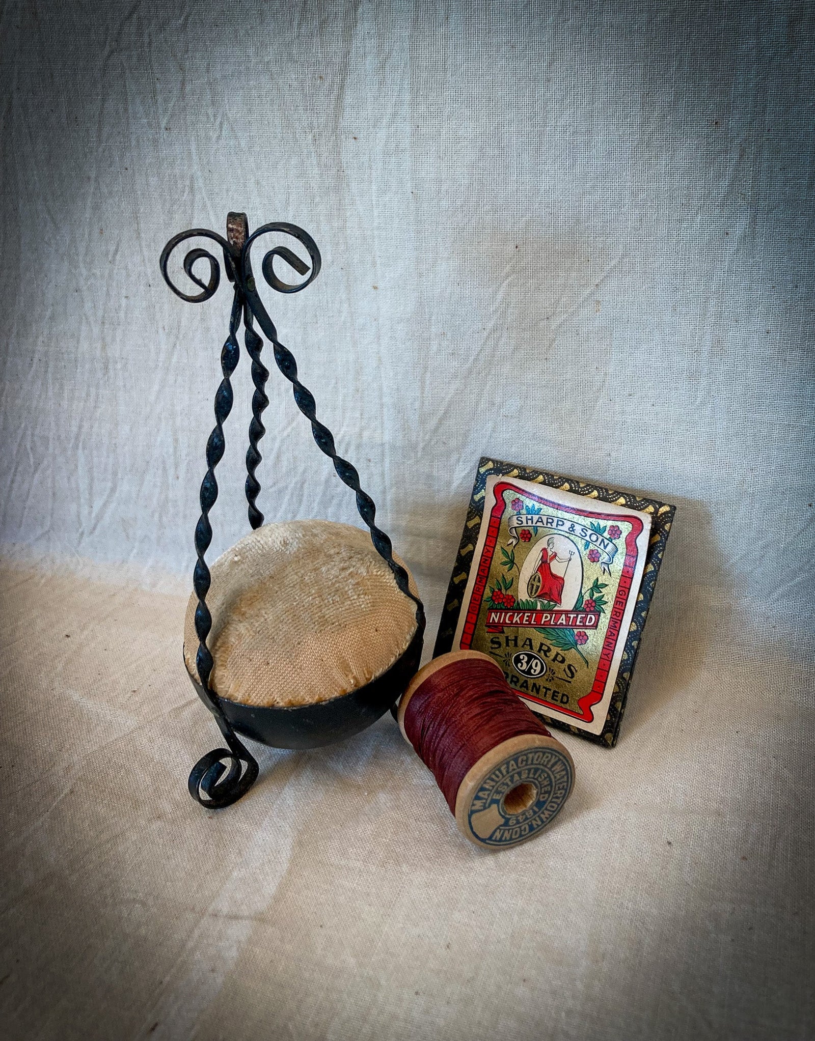 Vintage Metal Pin Cushion with Original Velvet Cushion