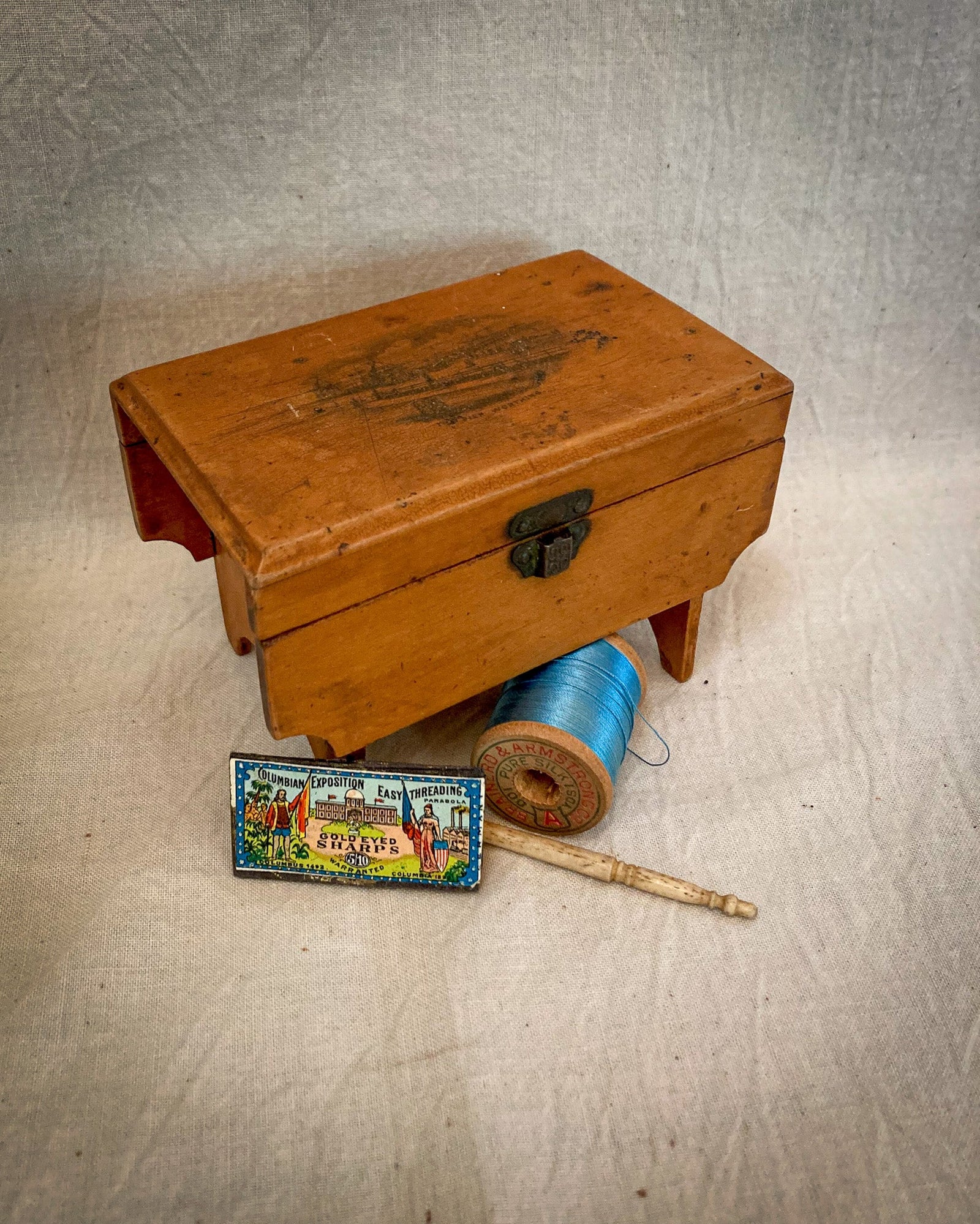 Late 1800’s Mauchline Ware Table/Box, “The Pier Worthing”