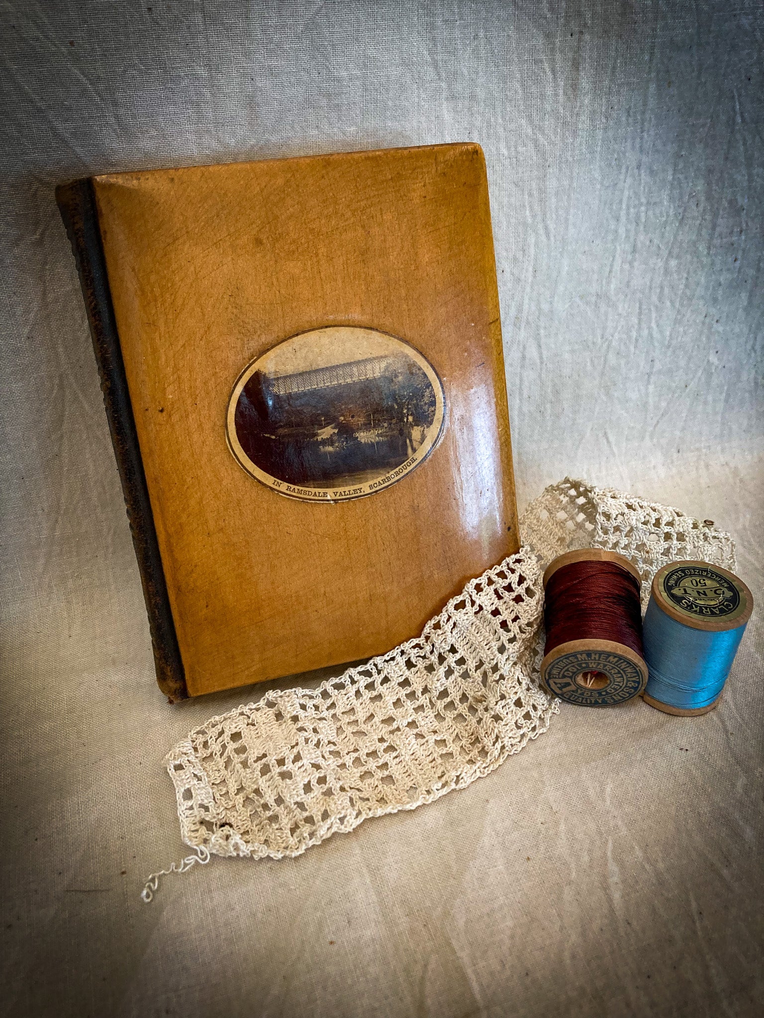 1875 Mauchline Ware Photo Album with Photos, “In Ramsdale Valley, Scarborough”