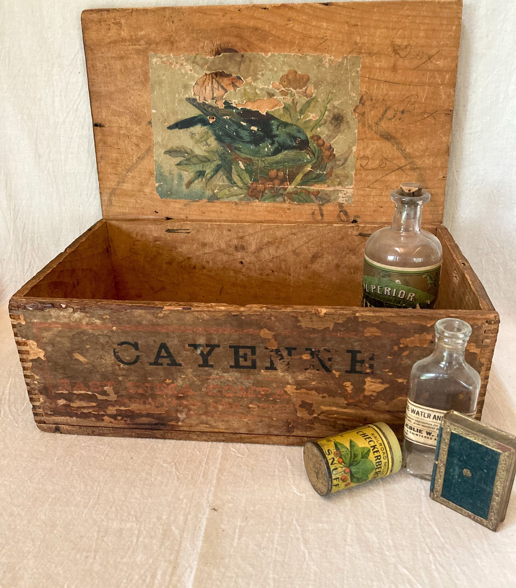 Antique Wooden Cayenne Pepper Box, East India Company