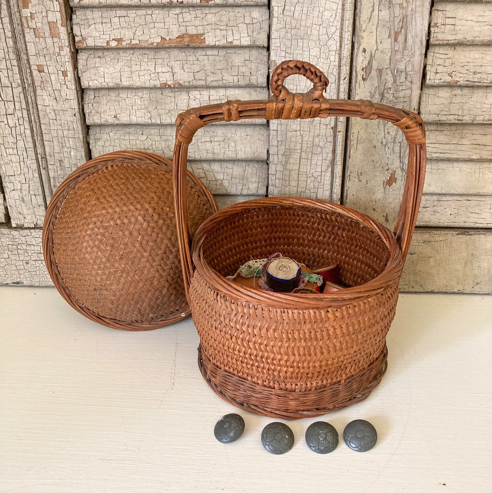 Vintage Sewing Basket with Contents
