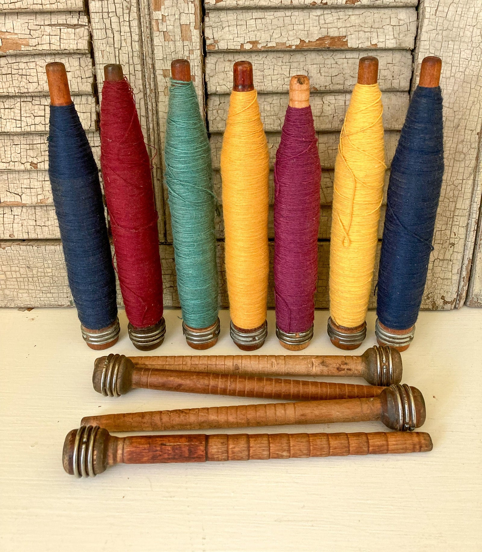 Set of 11 Wooden Bobbins, 9” long