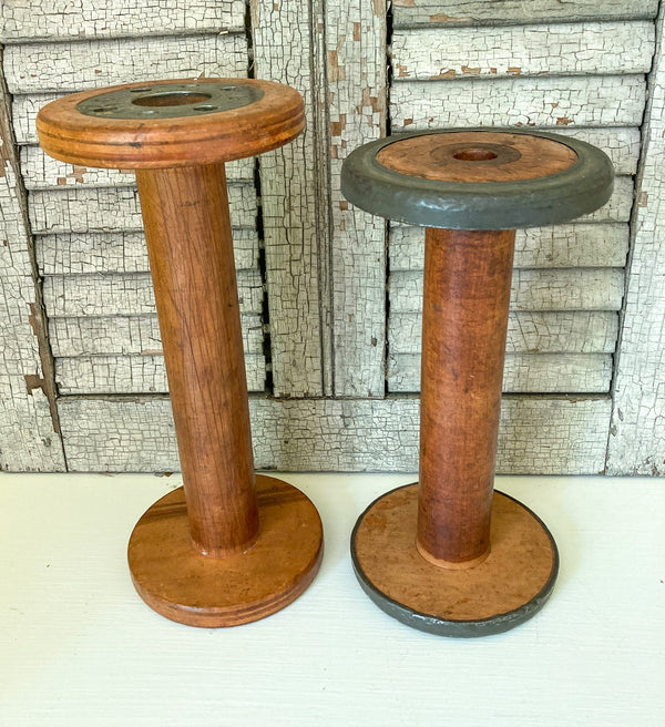 Set of 2 Large Wooden Spools, 12” and 10.5” - Day Trip Treasures