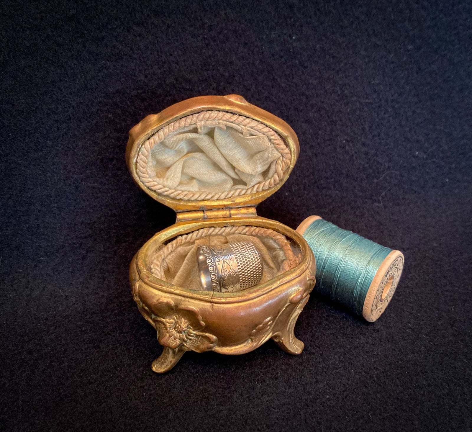 1910’s Art Nouveau Ring Casket with Sterling Silver Thimble