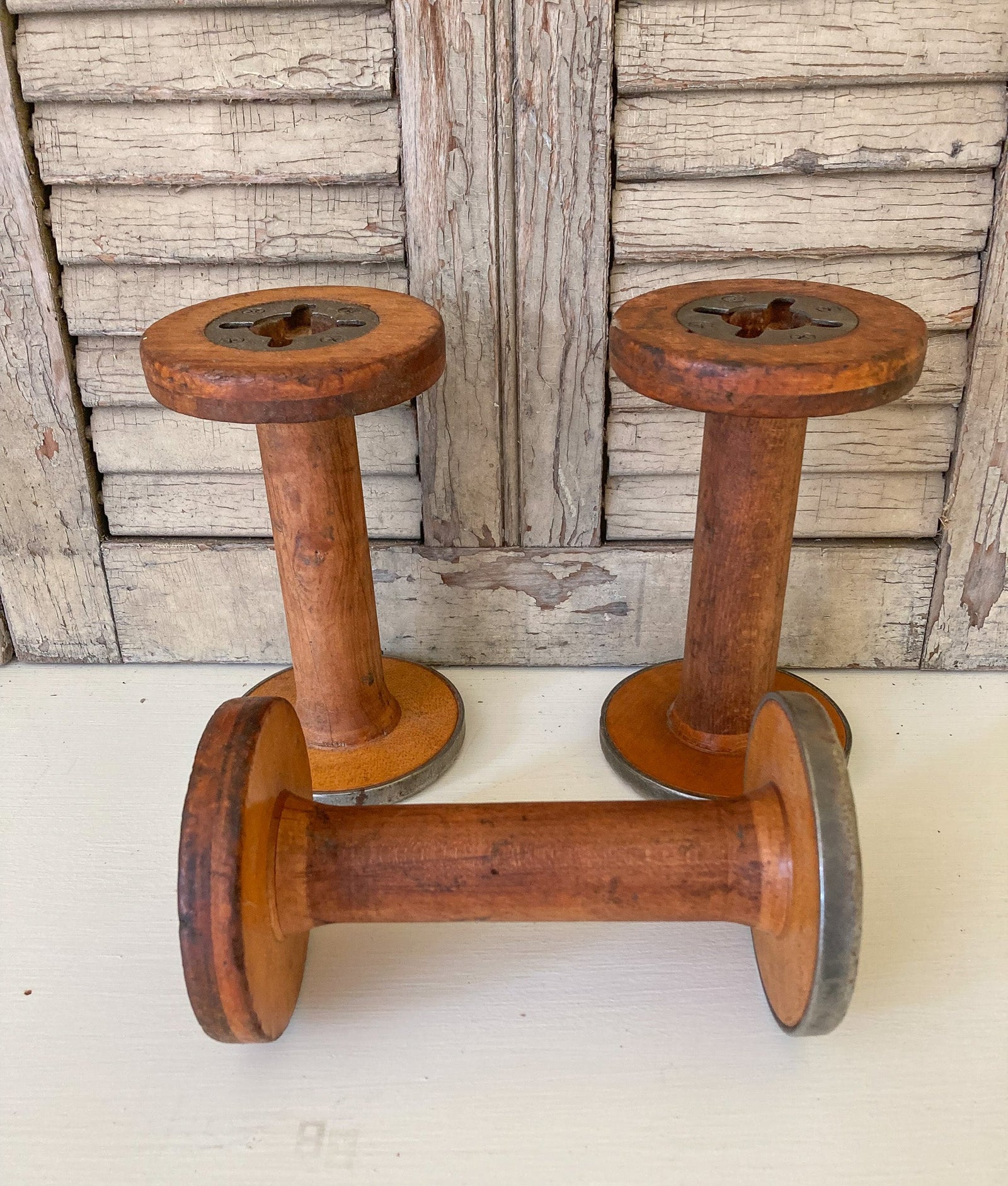 Set of 3 Wooden Spools, 7.25" Long