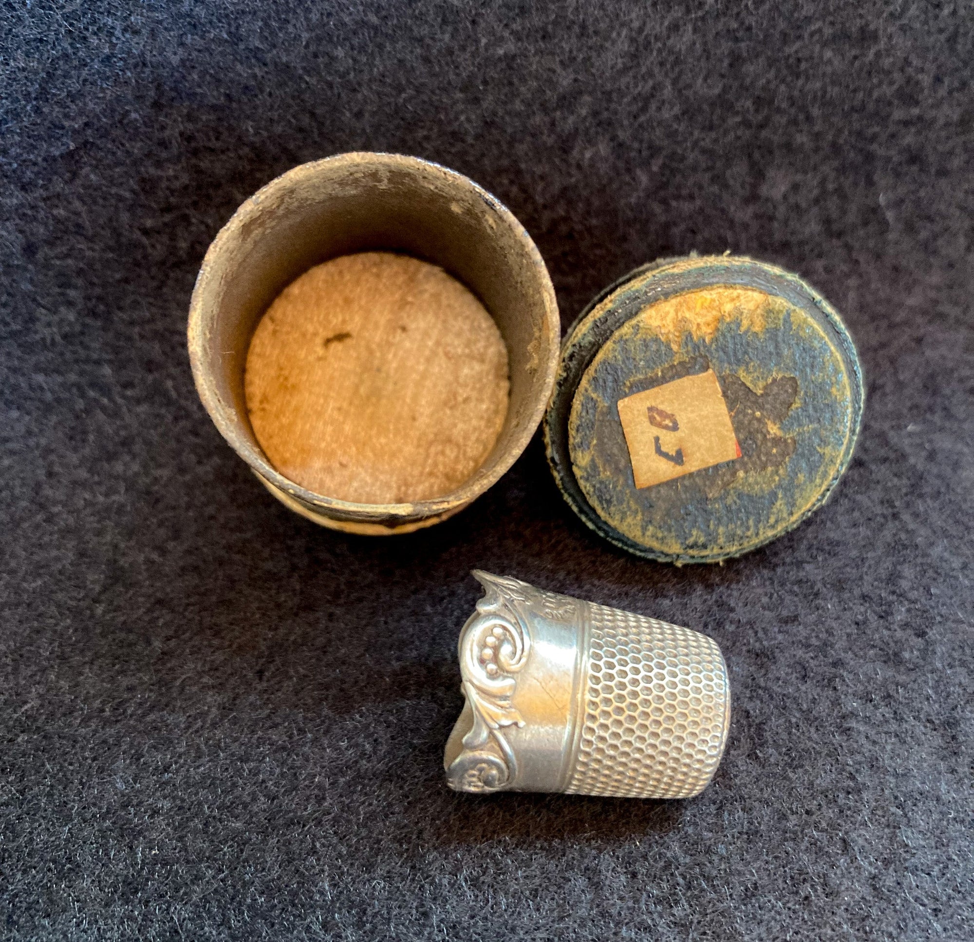 Late 1800’s Sterling Silver Thimble in Original Leather and Velvet Presentation Case