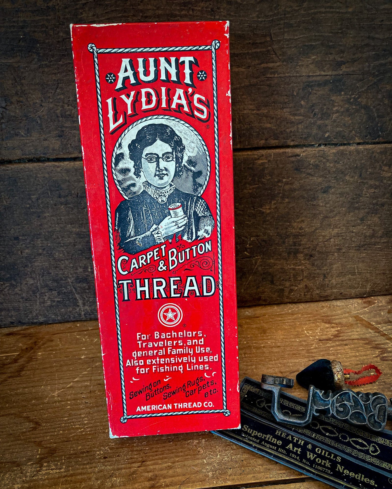 1940’s Aunt Lydia’s Carpet & Button Thread Box