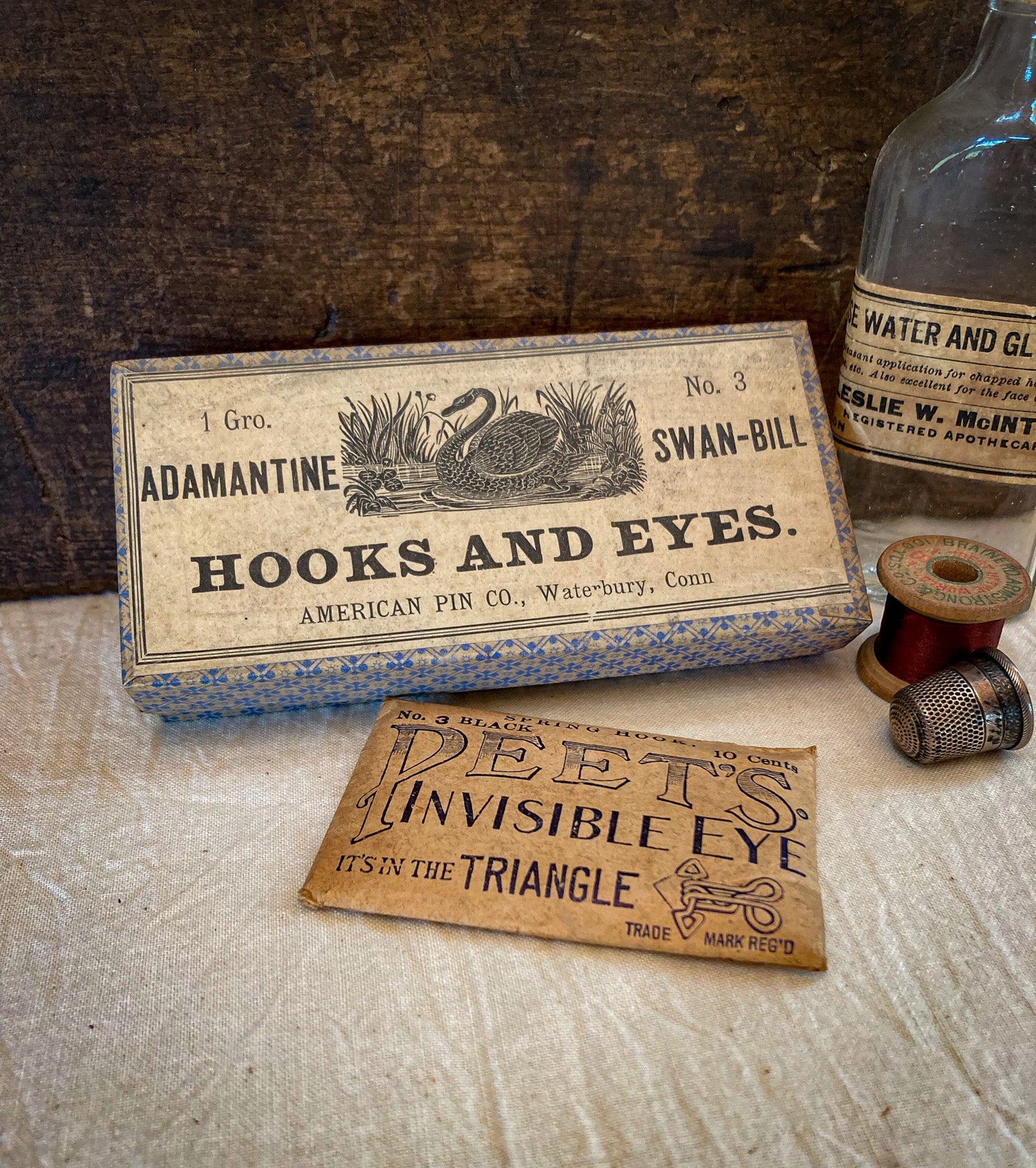 1890’s Adamantine Swan Bill Hooks and Eyes, Peet’s Invisible Eye – New in Original Packaging