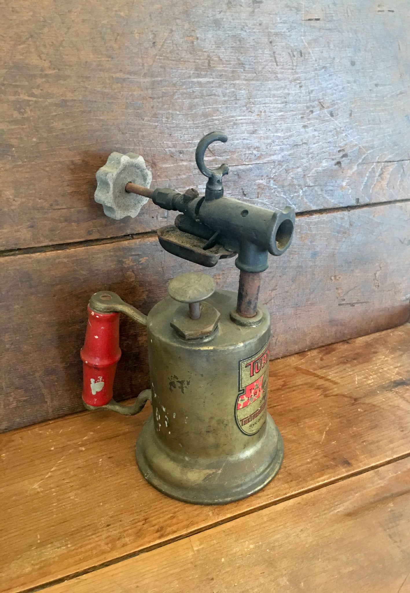 Vintage Turner Brass Works Torch with Wooden Handle