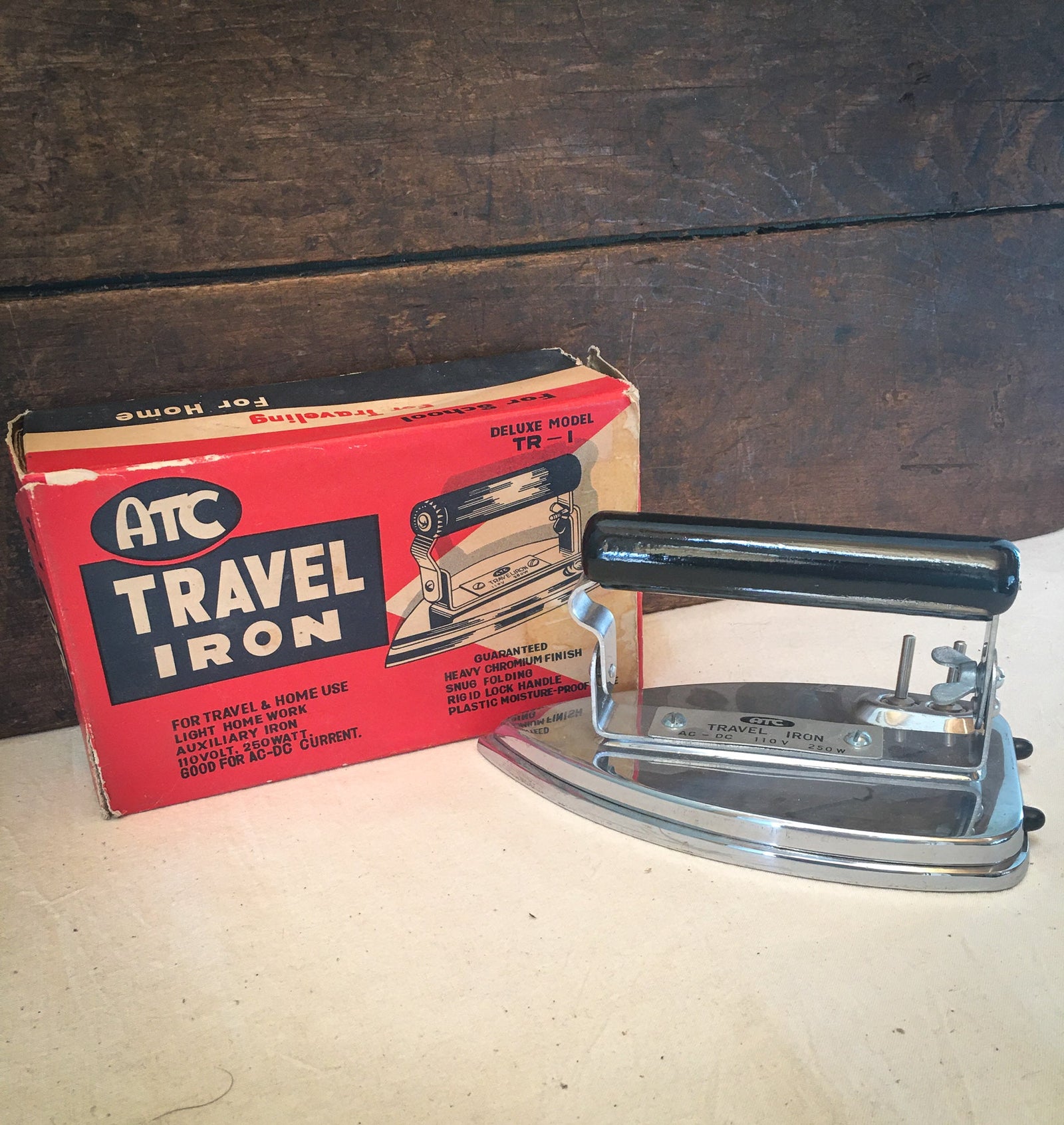 LeHay's Vintage, 1940’s ATC Travel Iron with Original Box, Cord and Instructions