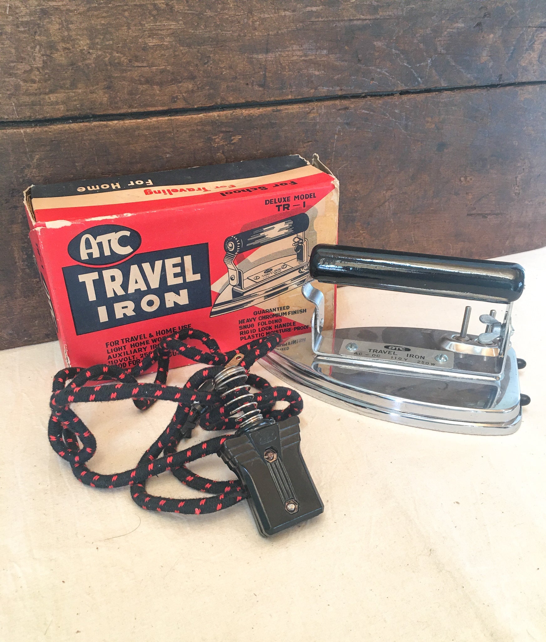 LeHay's Vintage, 1940’s ATC Travel Iron with Original Box, Cord and Instructions
