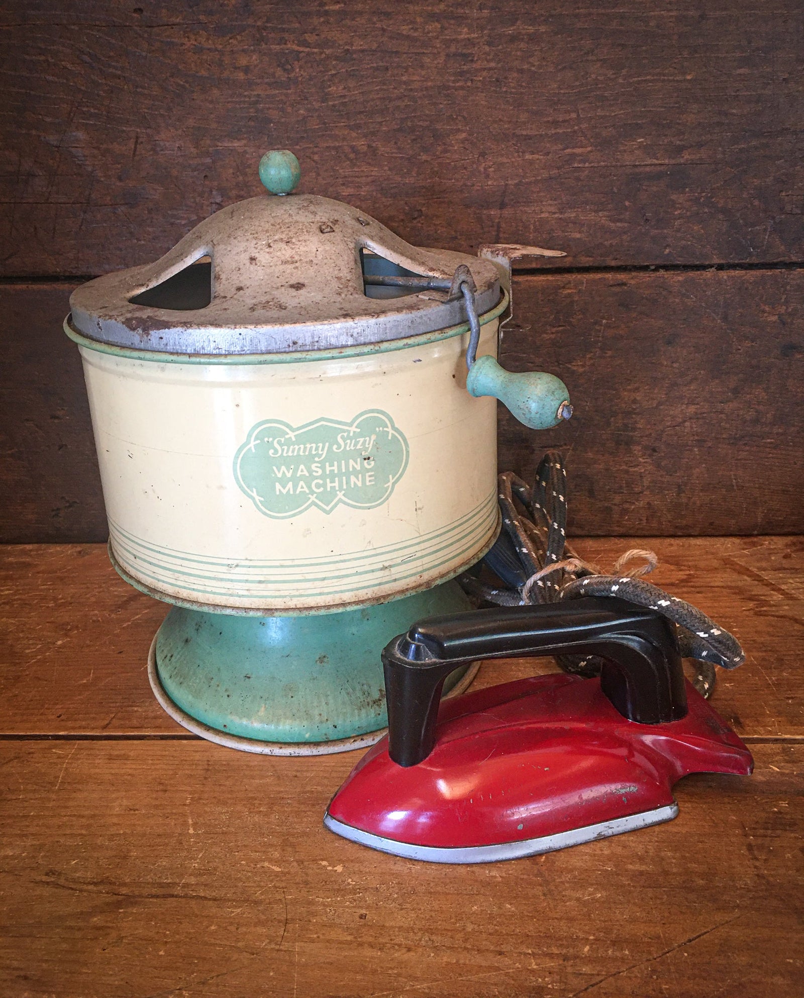 Wolverine "Wash Day" Toys Bundle - 1930's Sunny Suzy Washer, 1940’s – 1950’s Sunny Suzy Toy Iron  with Original Cord