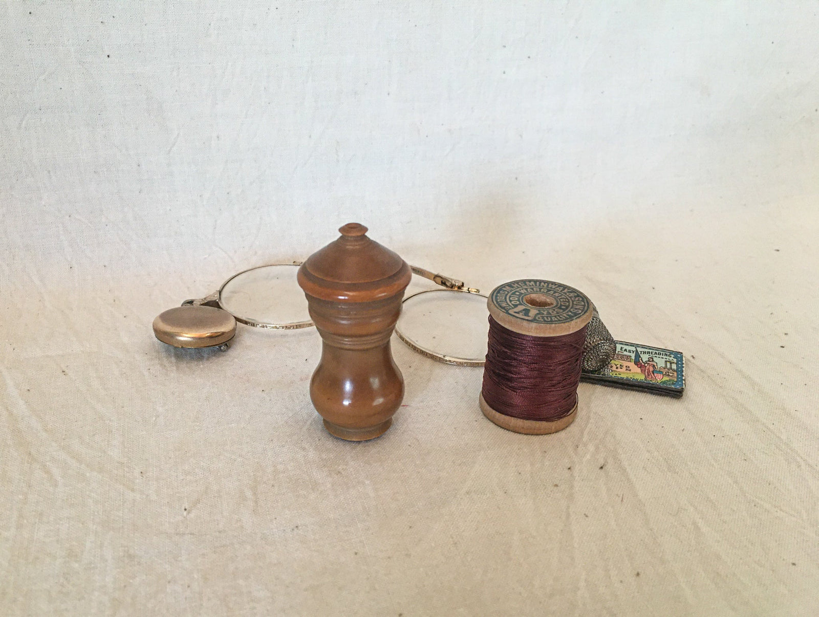 LeHay's Vintage Shop, 1800’s Carved Coquilla Nut Match Holder with Original Matches