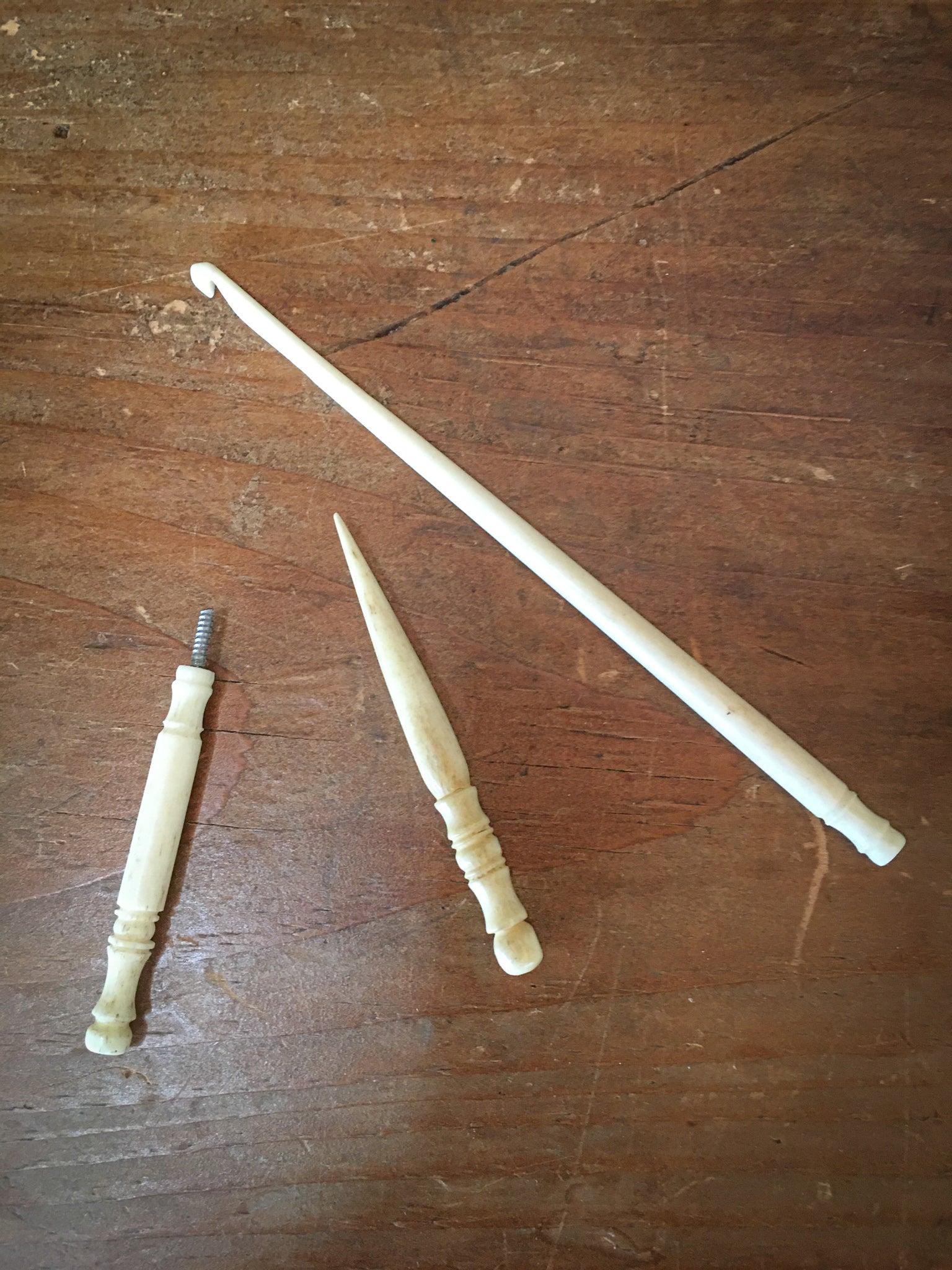 Early Bone Crochet Hook, Sewing Awl, and Crochet Hook Topper